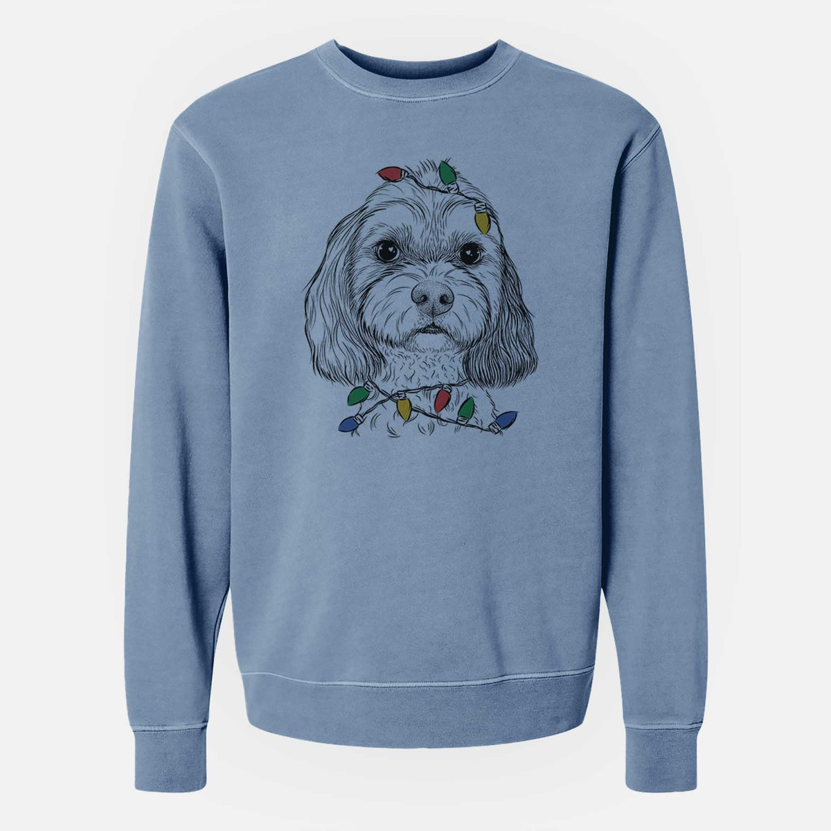 Christmas Lights Jasper Diggins the Cavapoo - Unisex Pigment Dyed Crew Sweatshirt