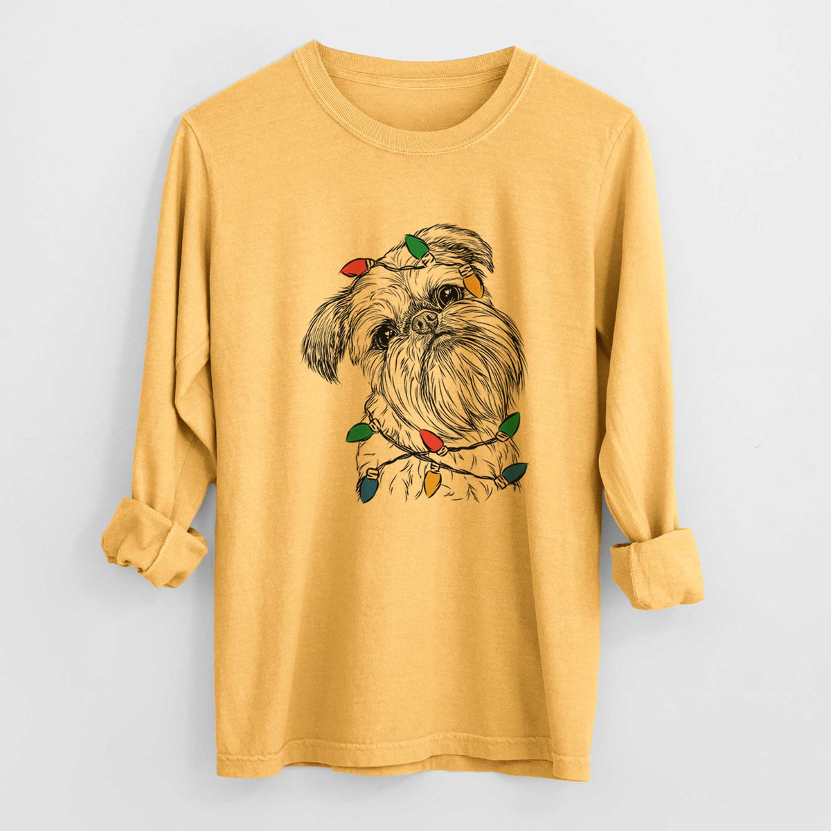 Christmas Lights Jasper Joe the Brussels Griffon - Heavyweight 100% Cotton Long Sleeve