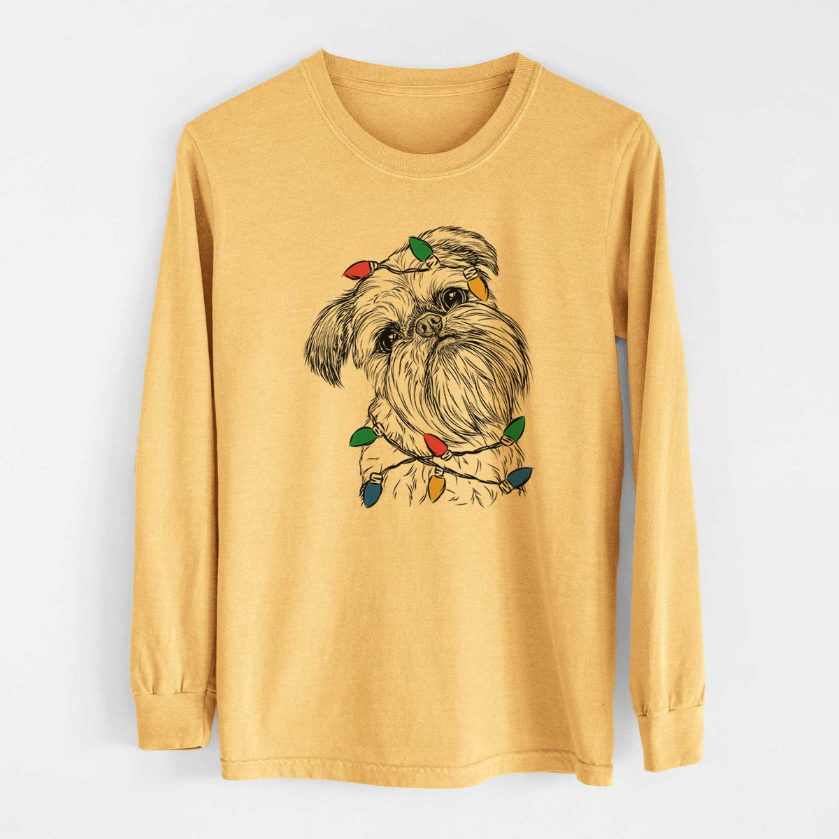 Christmas Lights Jasper Joe the Brussels Griffon - Heavyweight 100% Cotton Long Sleeve