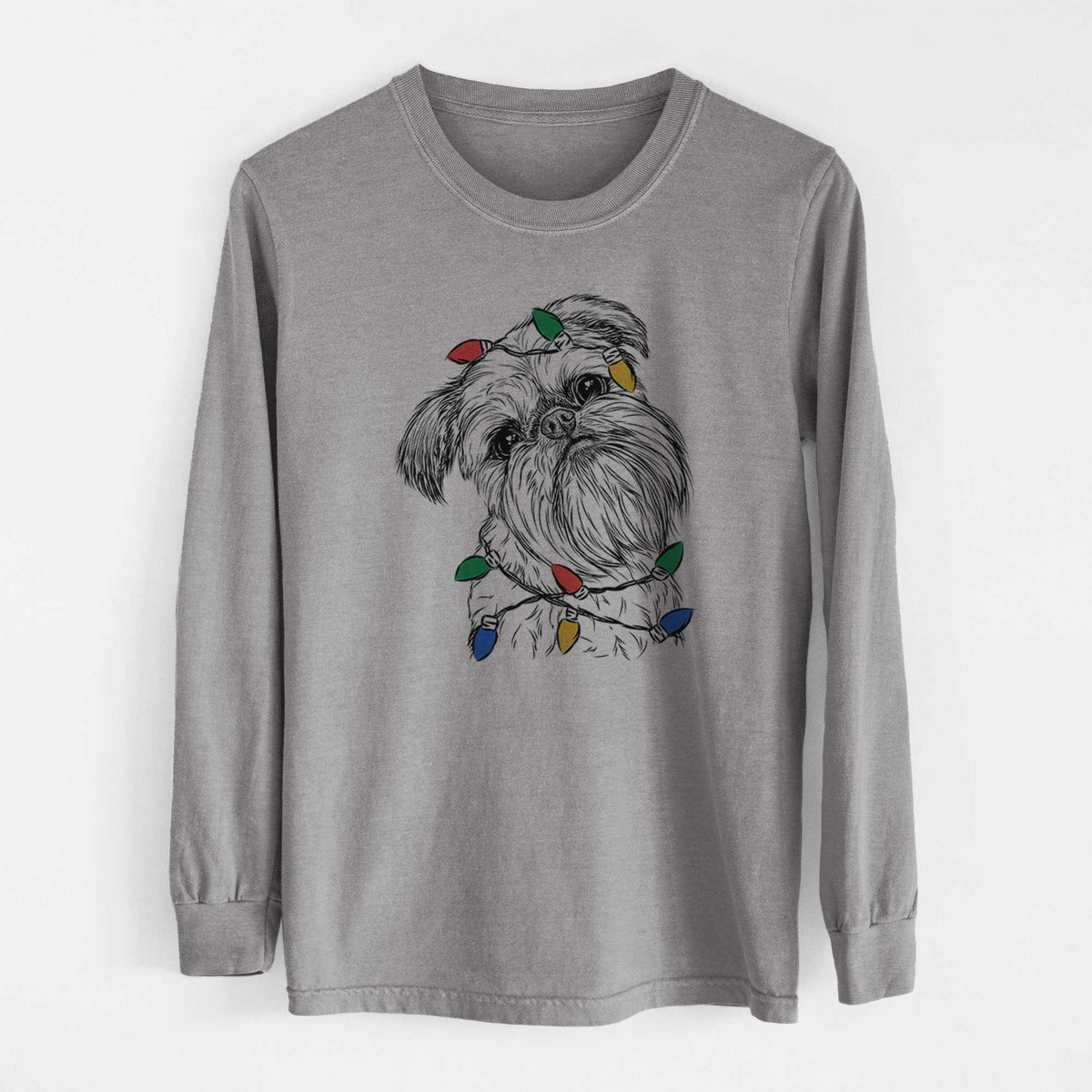 Christmas Lights Jasper Joe the Brussels Griffon - Heavyweight 100% Cotton Long Sleeve