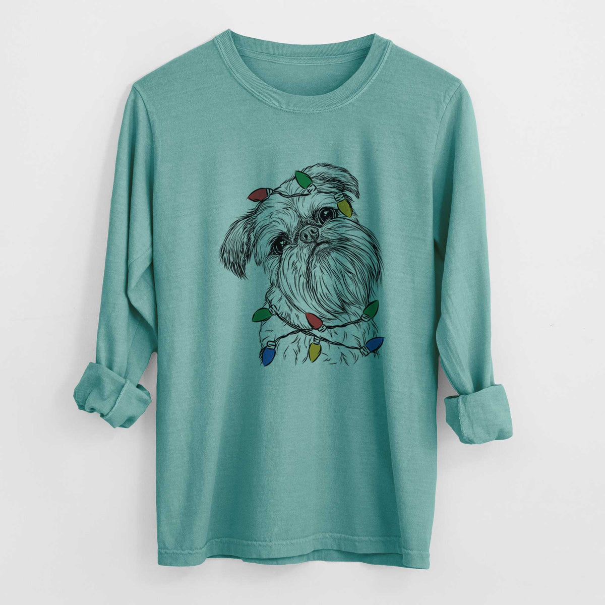 Christmas Lights Jasper Joe the Brussels Griffon - Heavyweight 100% Cotton Long Sleeve
