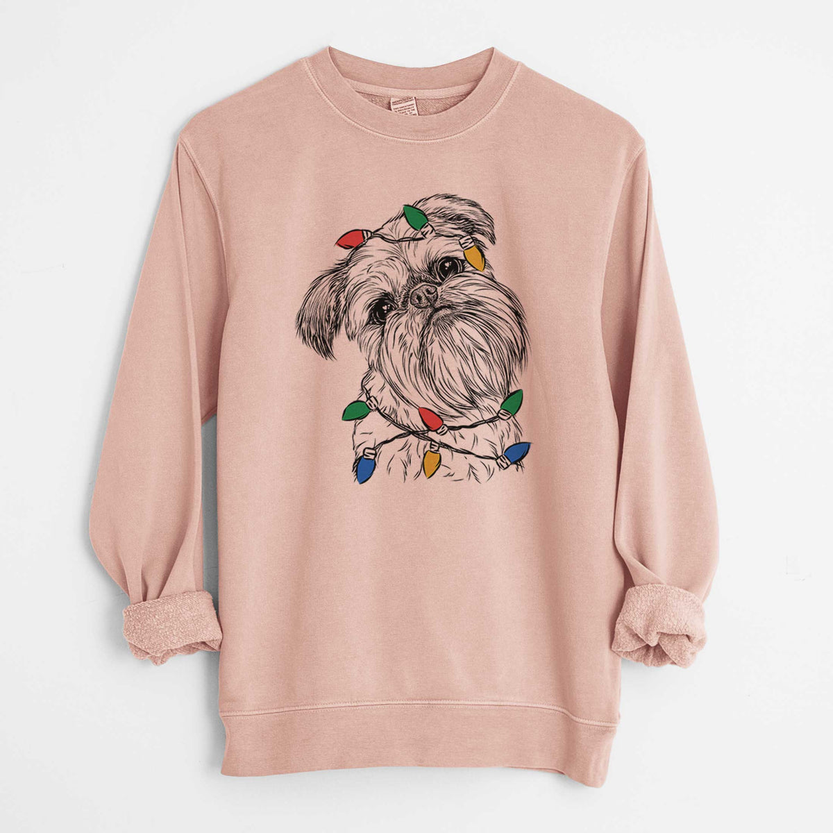Christmas Lights Jasper Joe the Brussels Griffon - Unisex Pigment Dyed Crew Sweatshirt