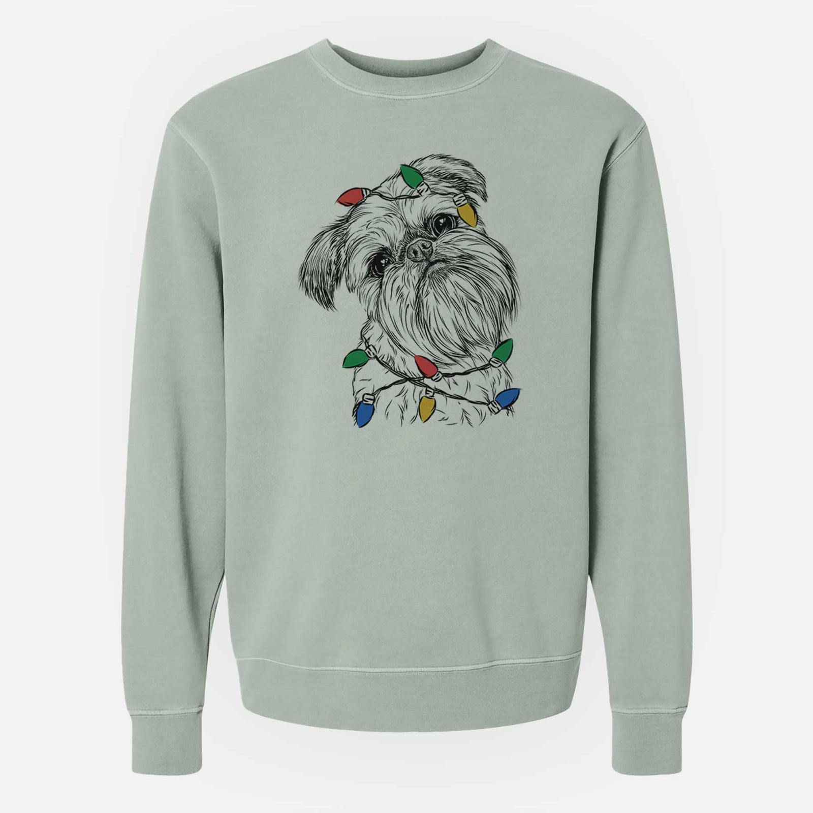 Christmas Lights Jasper Joe the Brussels Griffon - Unisex Pigment Dyed Crew Sweatshirt