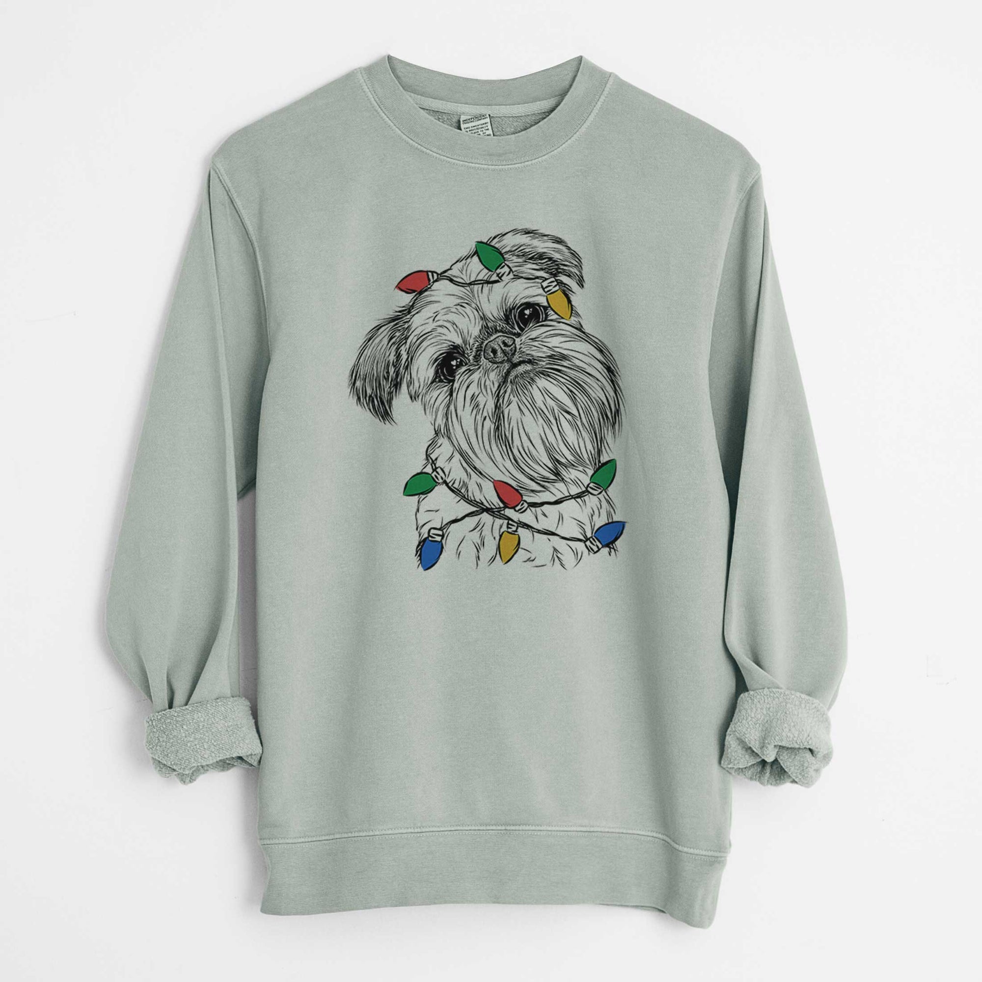 Christmas Lights Jasper Joe the Brussels Griffon - Unisex Pigment Dyed Crew Sweatshirt