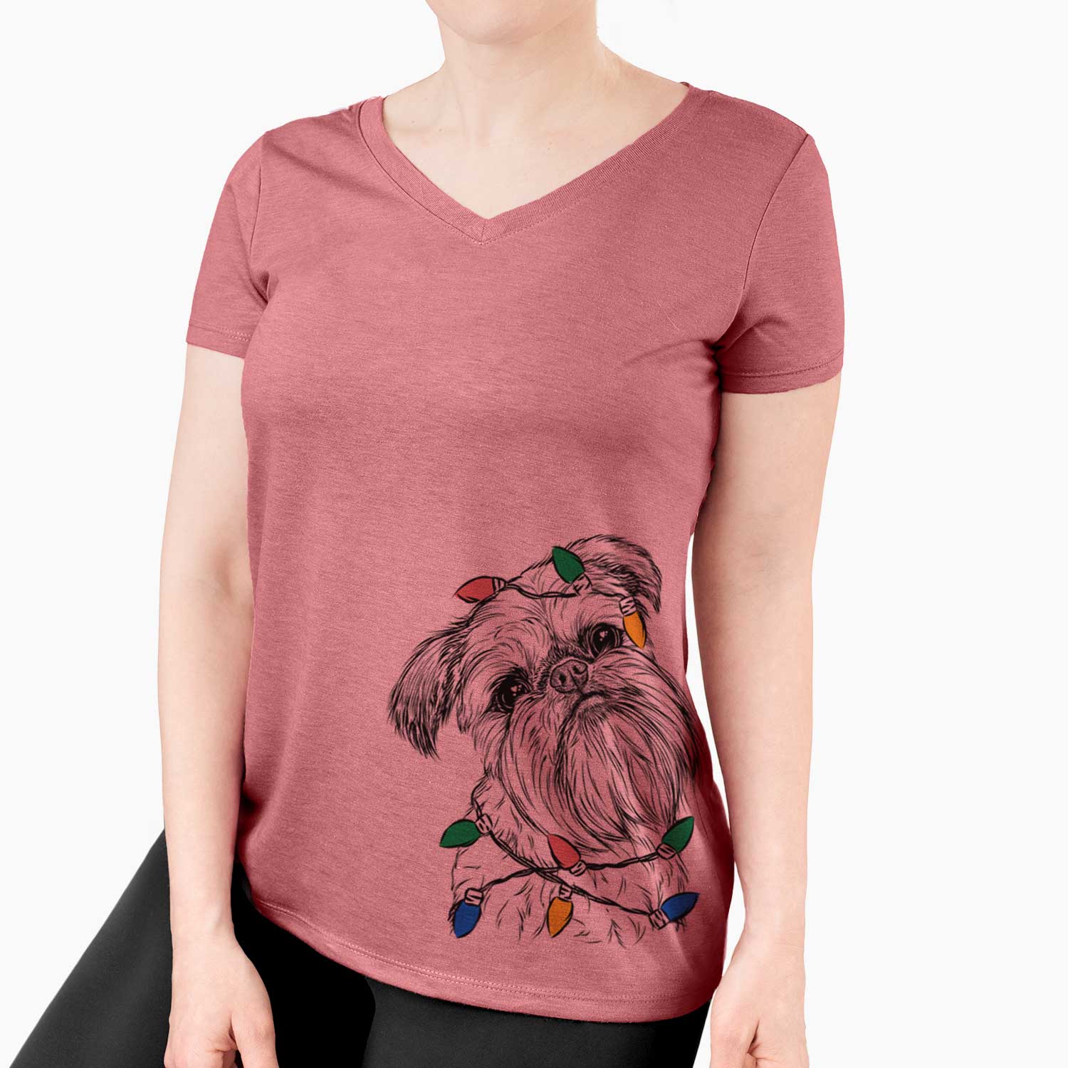 Christmas Lights Jasper Joe the Brussels Griffon - Women's V-neck Shirt