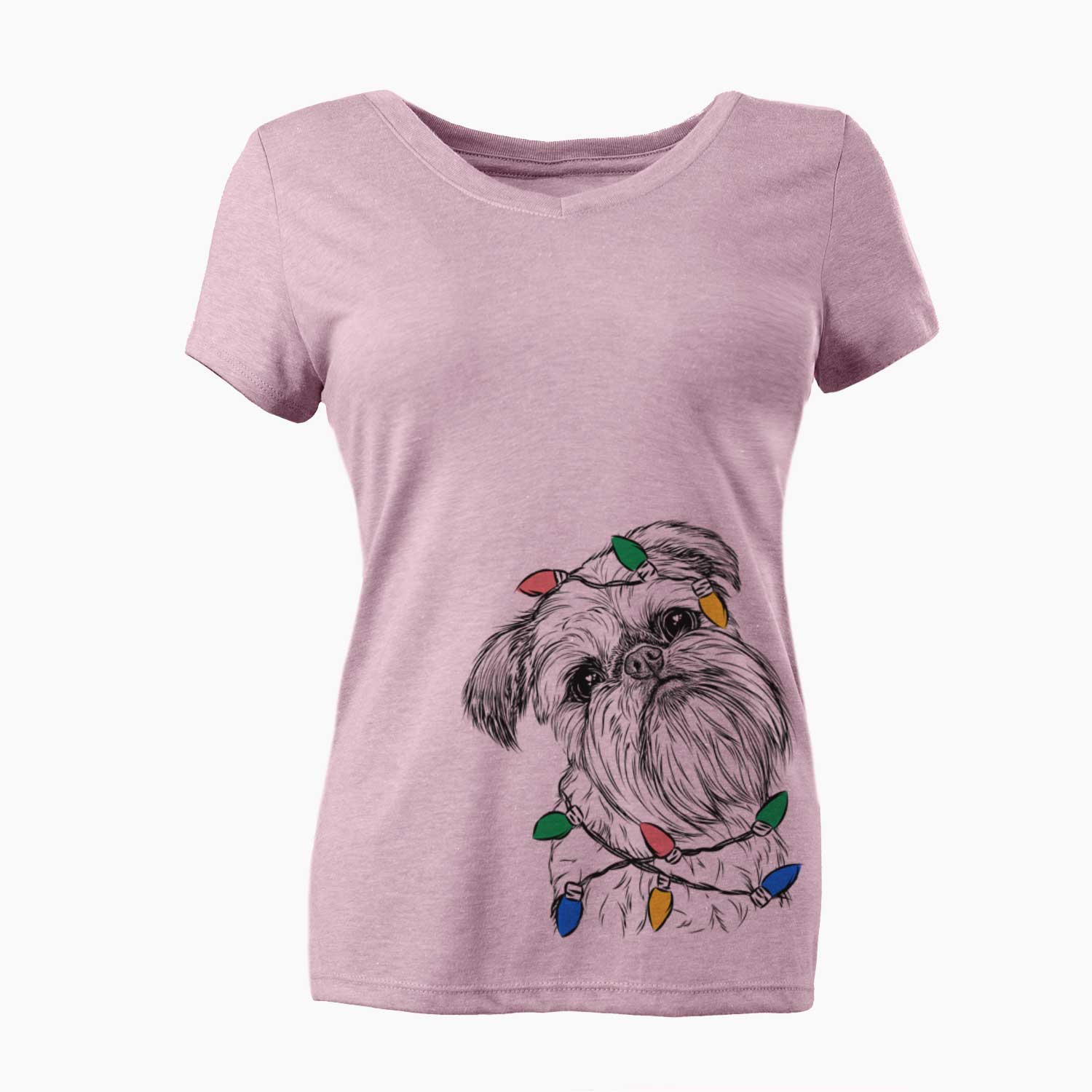 Christmas Lights Jasper Joe the Brussels Griffon - Women's V-neck Shirt