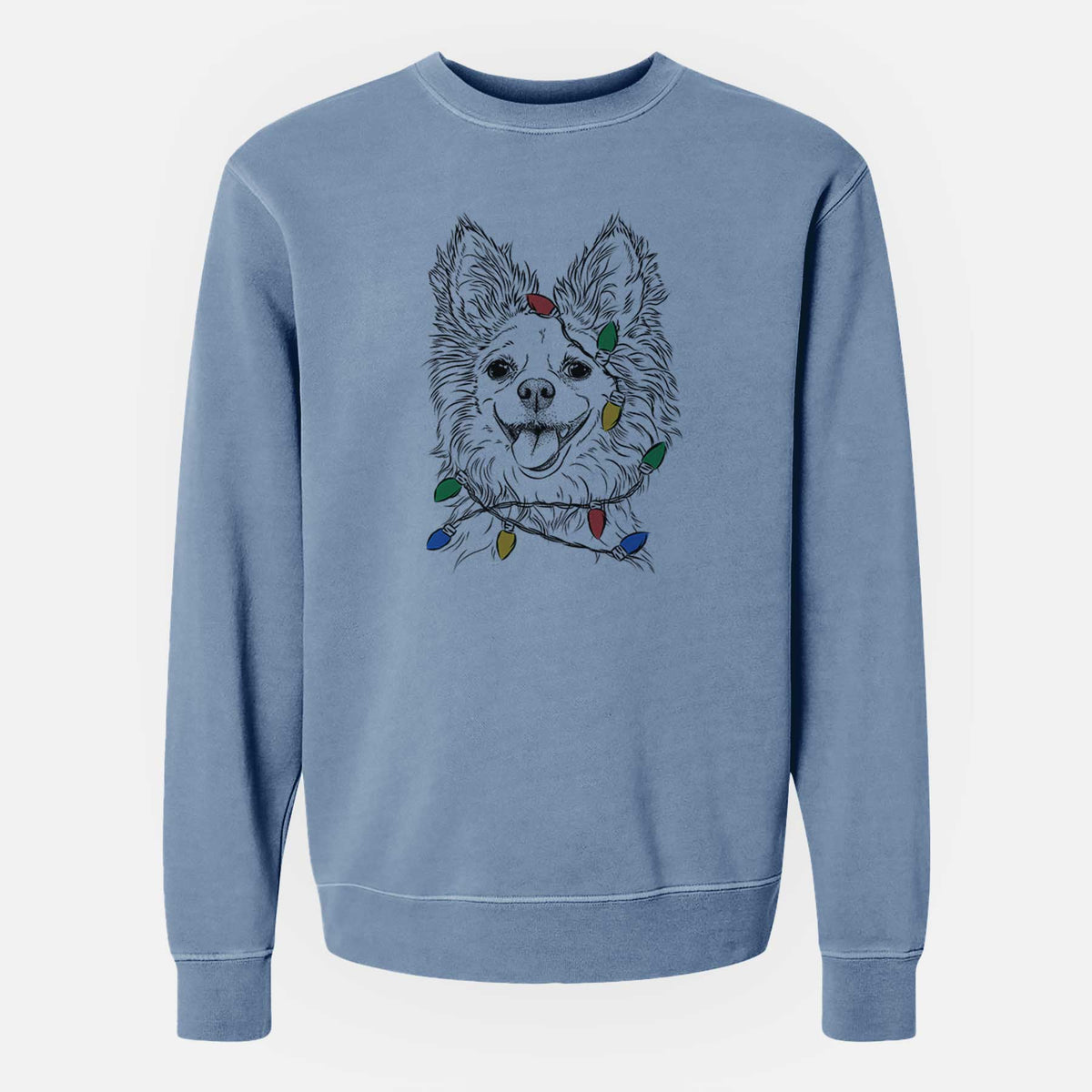 Christmas Lights Jasper the Pomchi - Unisex Pigment Dyed Crew Sweatshirt