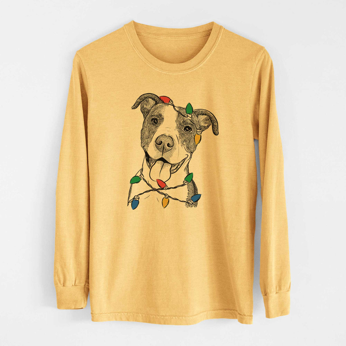 Christmas Lights Jax the American Pitbull Terrier Mix - Heavyweight 100% Cotton Long Sleeve