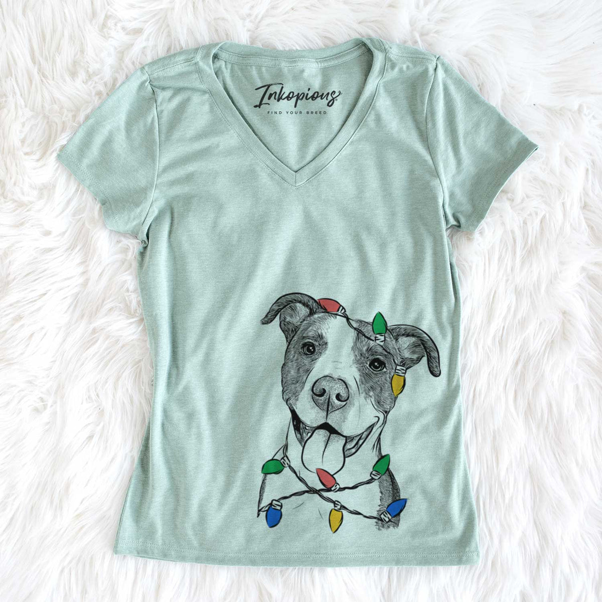 Christmas Lights Jax the American Pitbull Terrier Mix - Women&#39;s V-neck Shirt