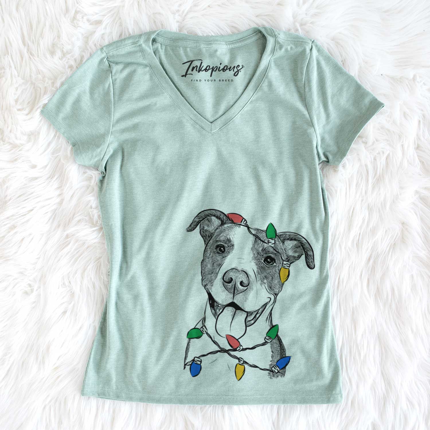 Christmas Lights Jax the American Pitbull Terrier Mix - Women's V-neck Shirt