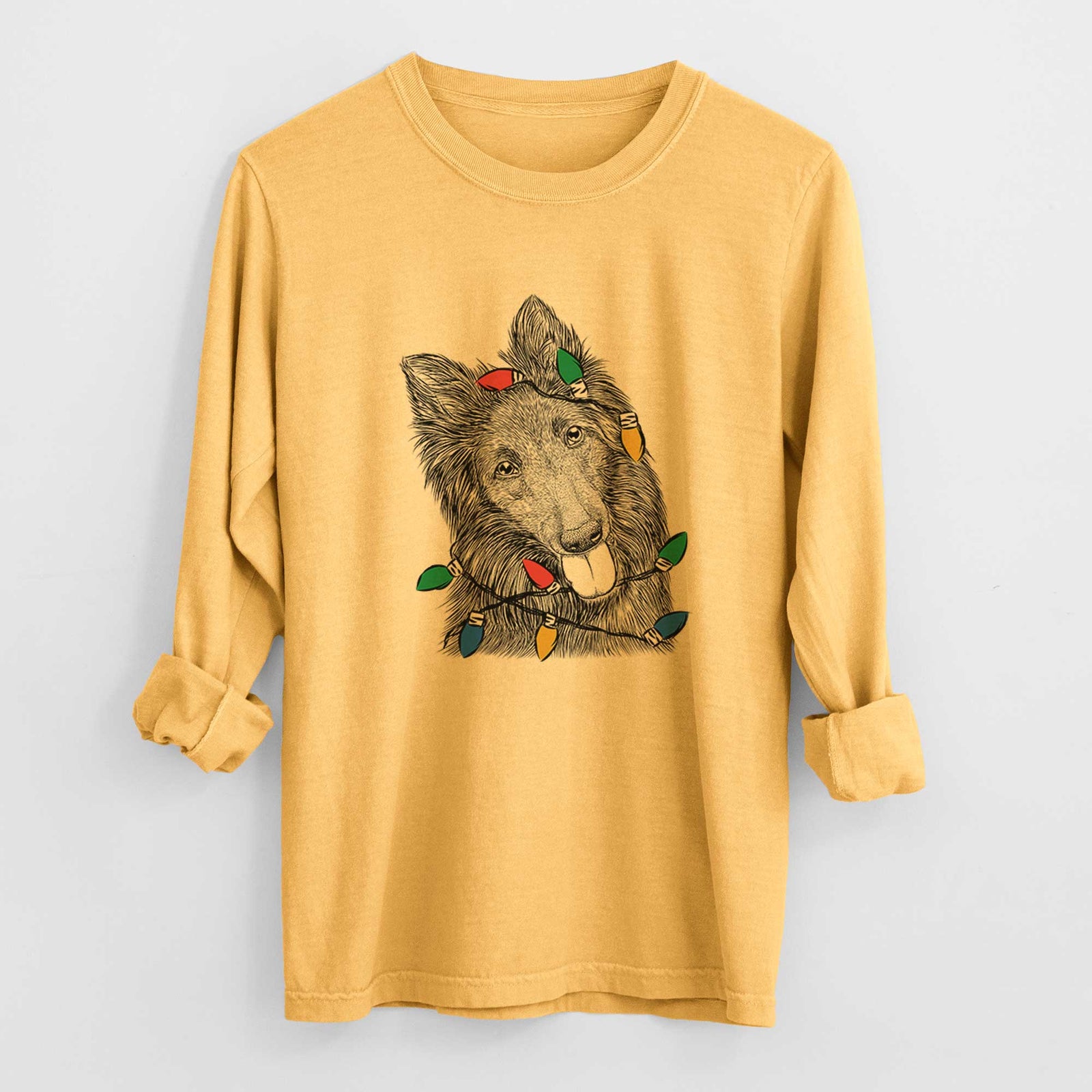 Christmas Lights Jaxx the Belgian Tervuren - Heavyweight 100% Cotton Long Sleeve