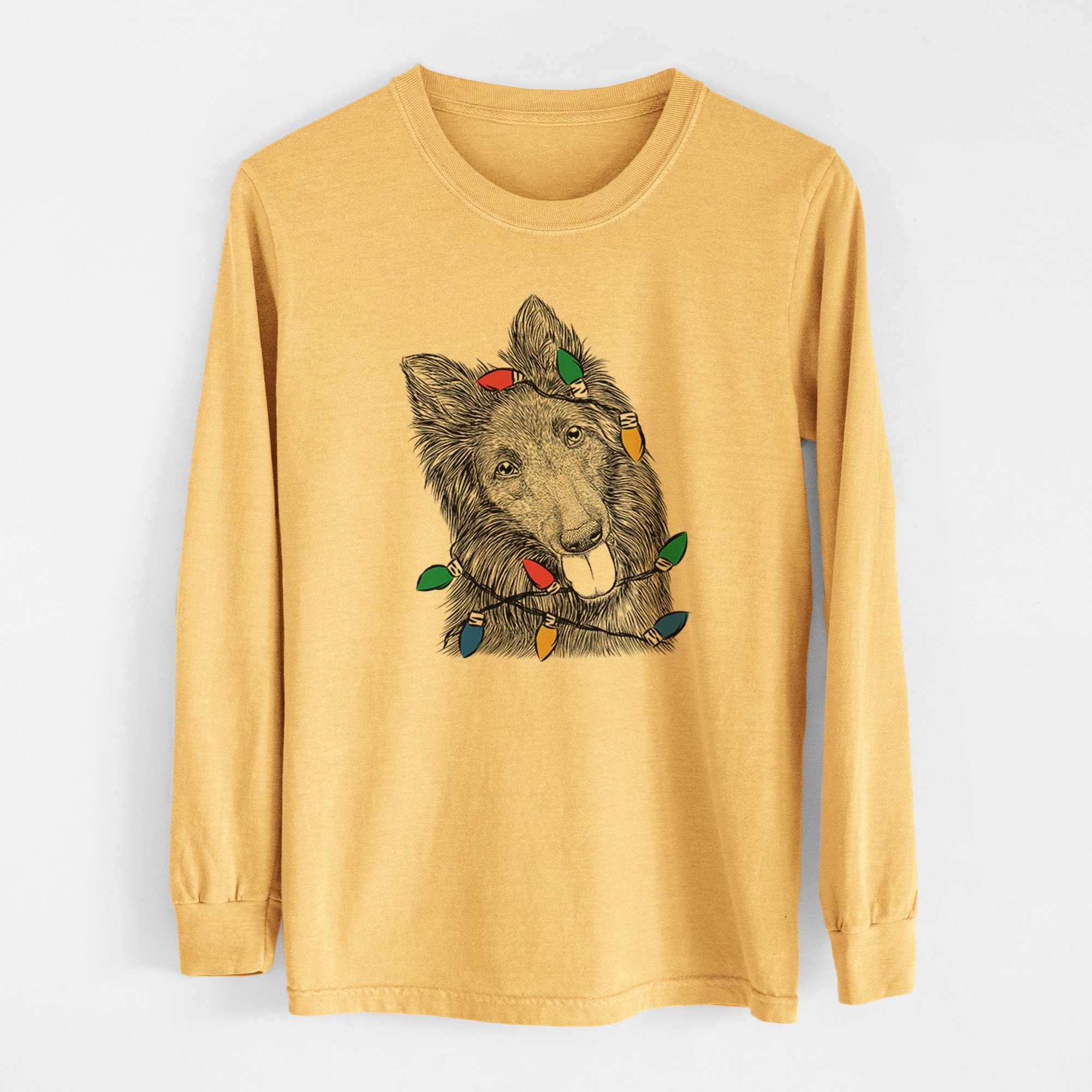 Christmas Lights Jaxx the Belgian Tervuren - Heavyweight 100% Cotton Long Sleeve