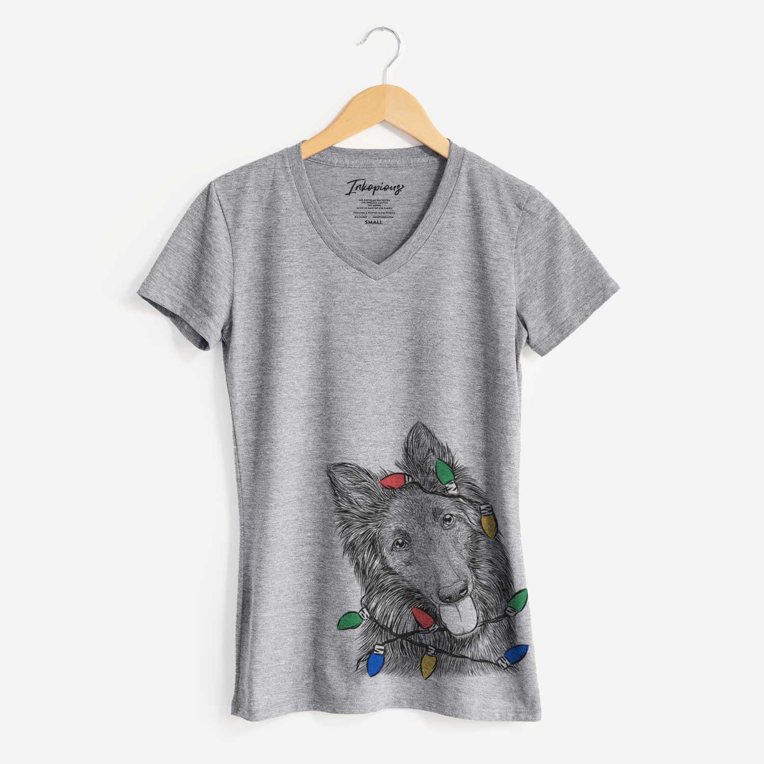 Christmas Lights Jaxx the Belgian Tervuren - Women's V-neck Shirt