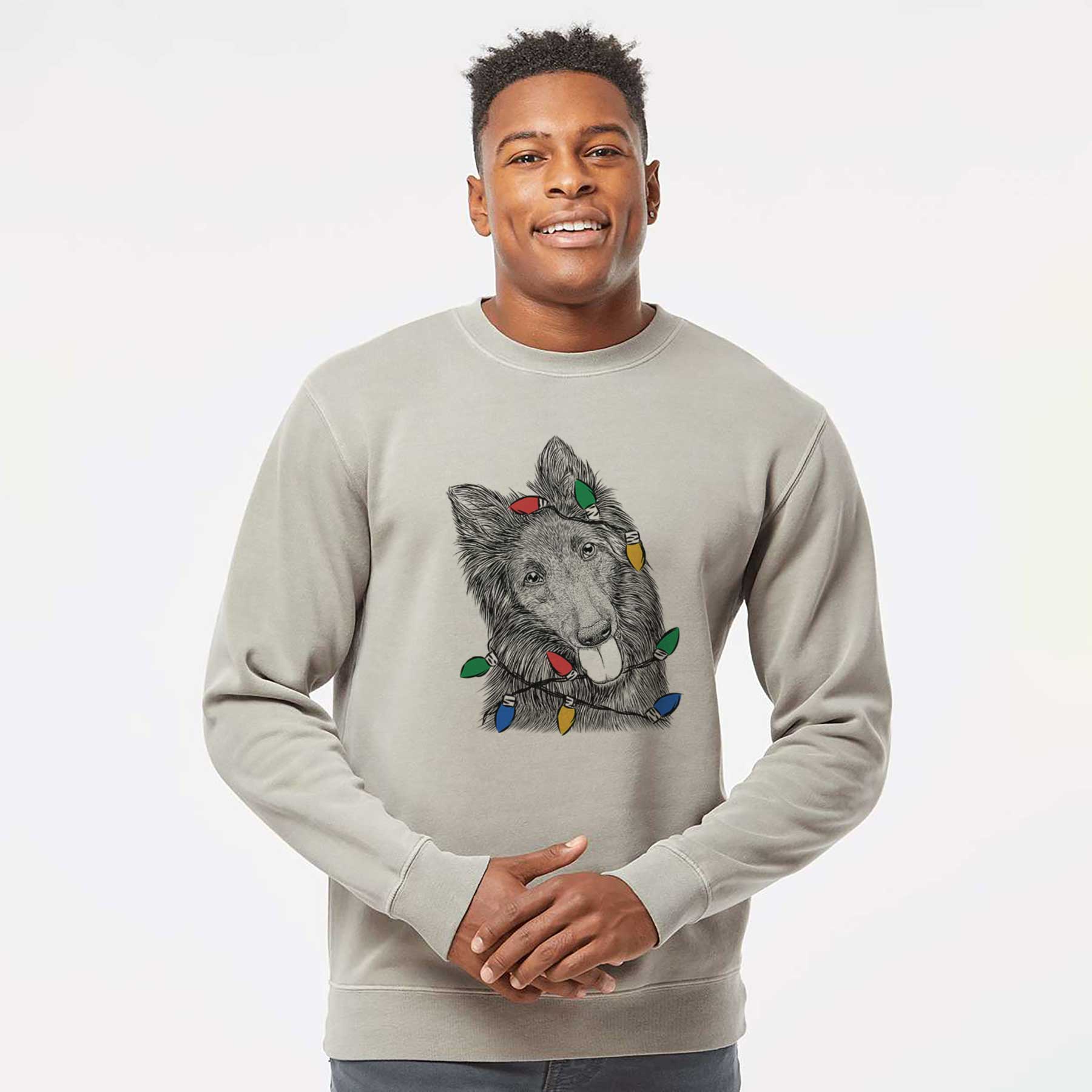 Christmas Lights Jaxx the Belgian Tervuren - Unisex Pigment Dyed Crew Sweatshirt