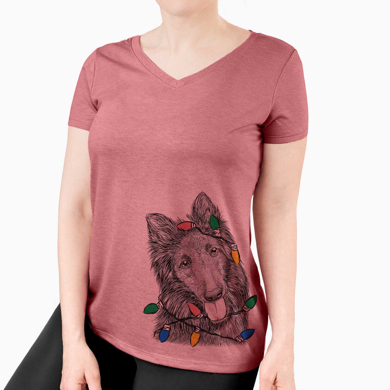 Christmas Lights Jaxx the Belgian Tervuren - Women's V-neck Shirt