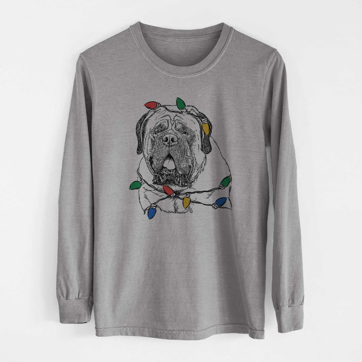 Christmas Lights Jed the English Mastiff - Heavyweight 100% Cotton Long Sleeve