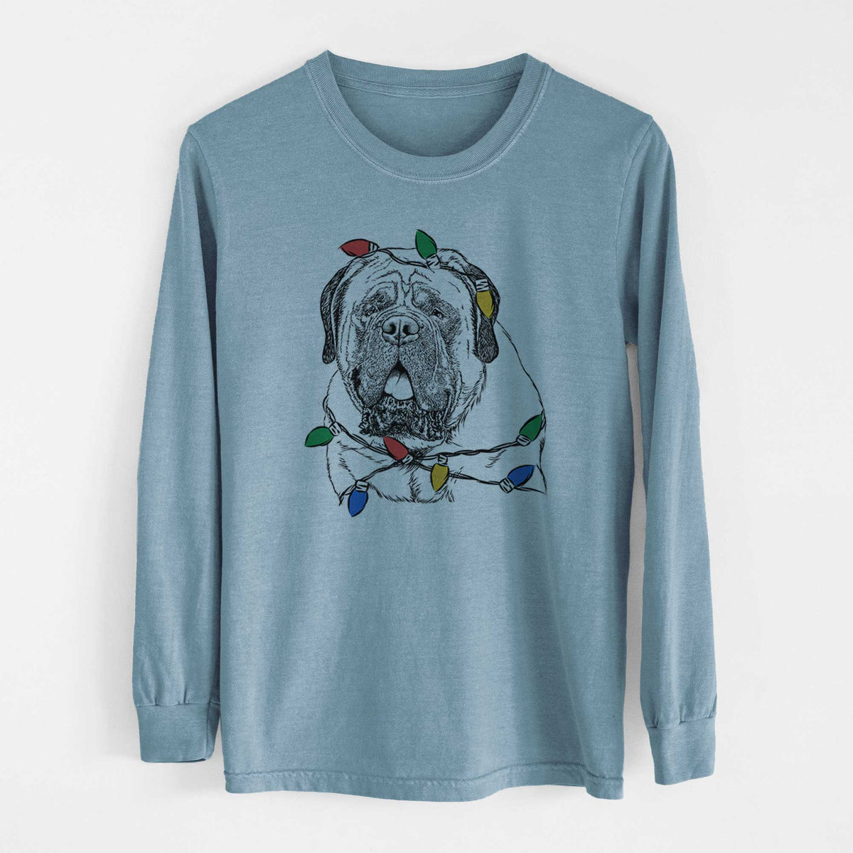 Christmas Lights Jed the English Mastiff - Heavyweight 100% Cotton Long Sleeve