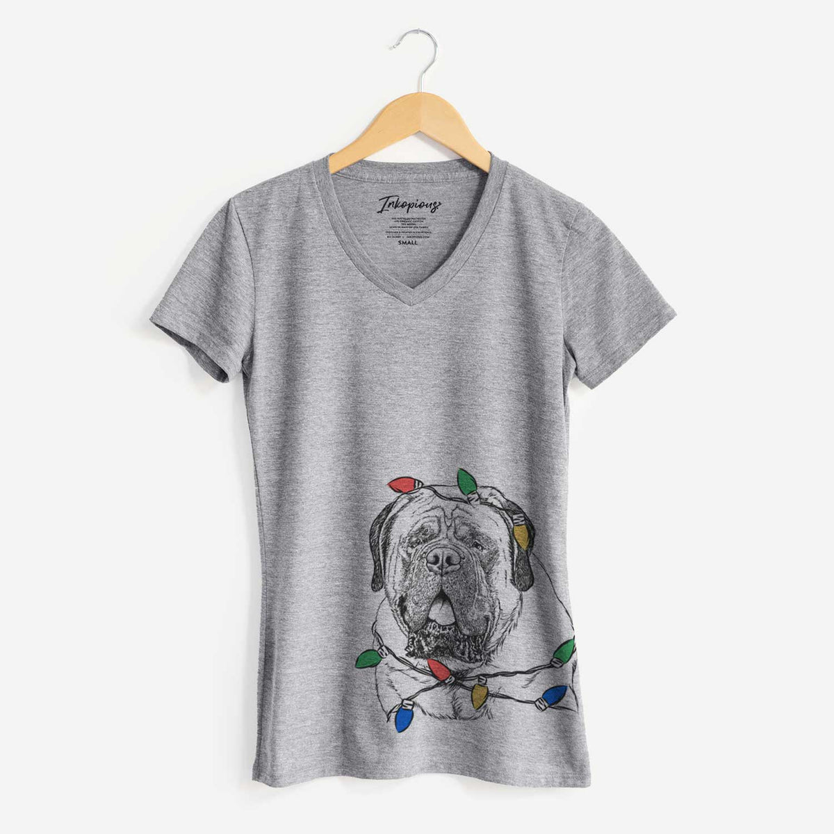 Christmas Lights Jed the English Mastiff - Women's V-neck Shirt