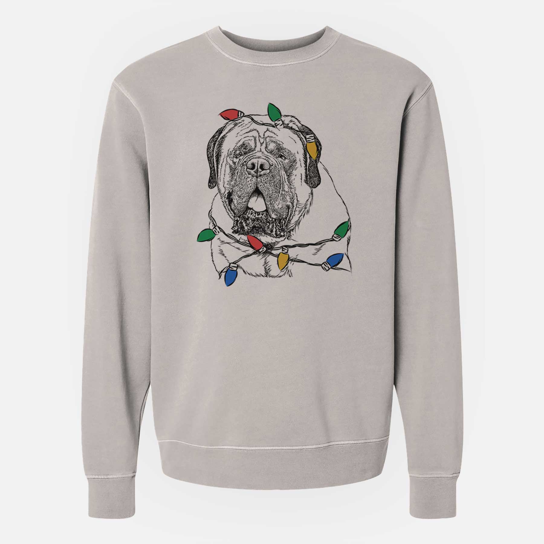 Christmas Lights Jed the English Mastiff - Unisex Pigment Dyed Crew Sweatshirt