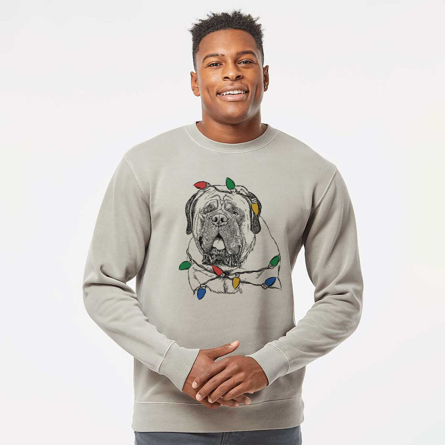 Christmas Lights Jed the English Mastiff - Unisex Pigment Dyed Crew Sweatshirt