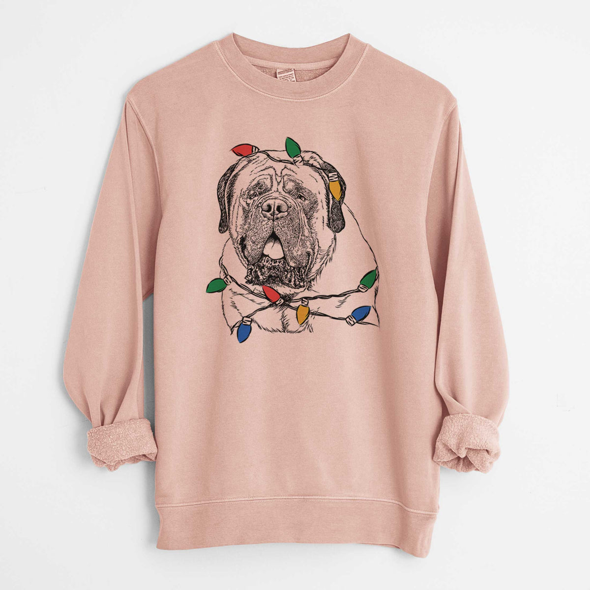 Christmas Lights Jed the English Mastiff - Unisex Pigment Dyed Crew Sweatshirt