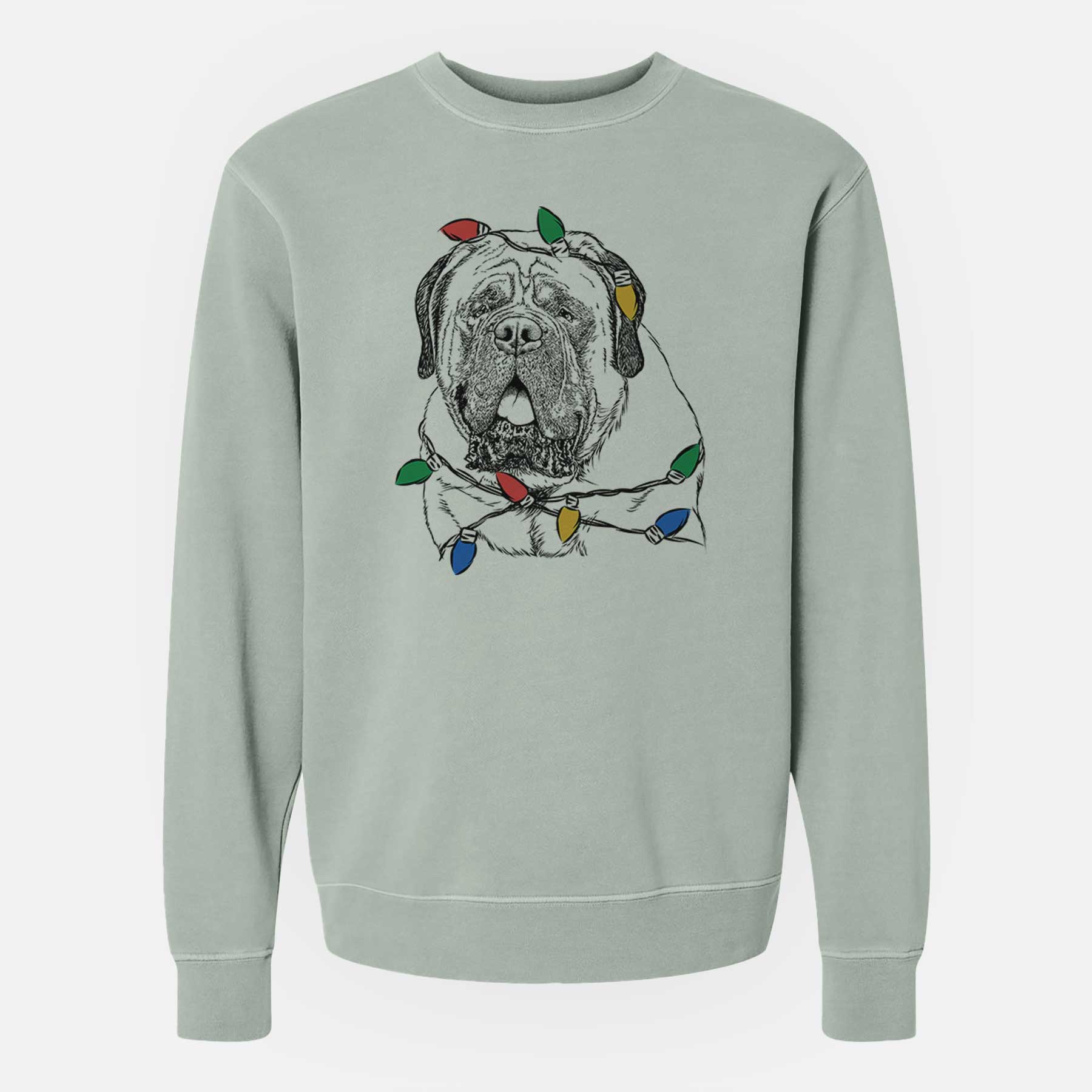 Christmas Lights Jed the English Mastiff - Unisex Pigment Dyed Crew Sweatshirt