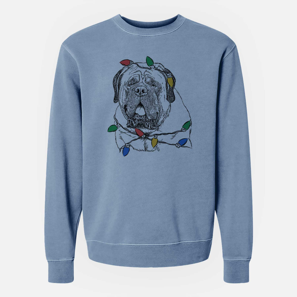 Christmas Lights Jed the English Mastiff - Unisex Pigment Dyed Crew Sweatshirt