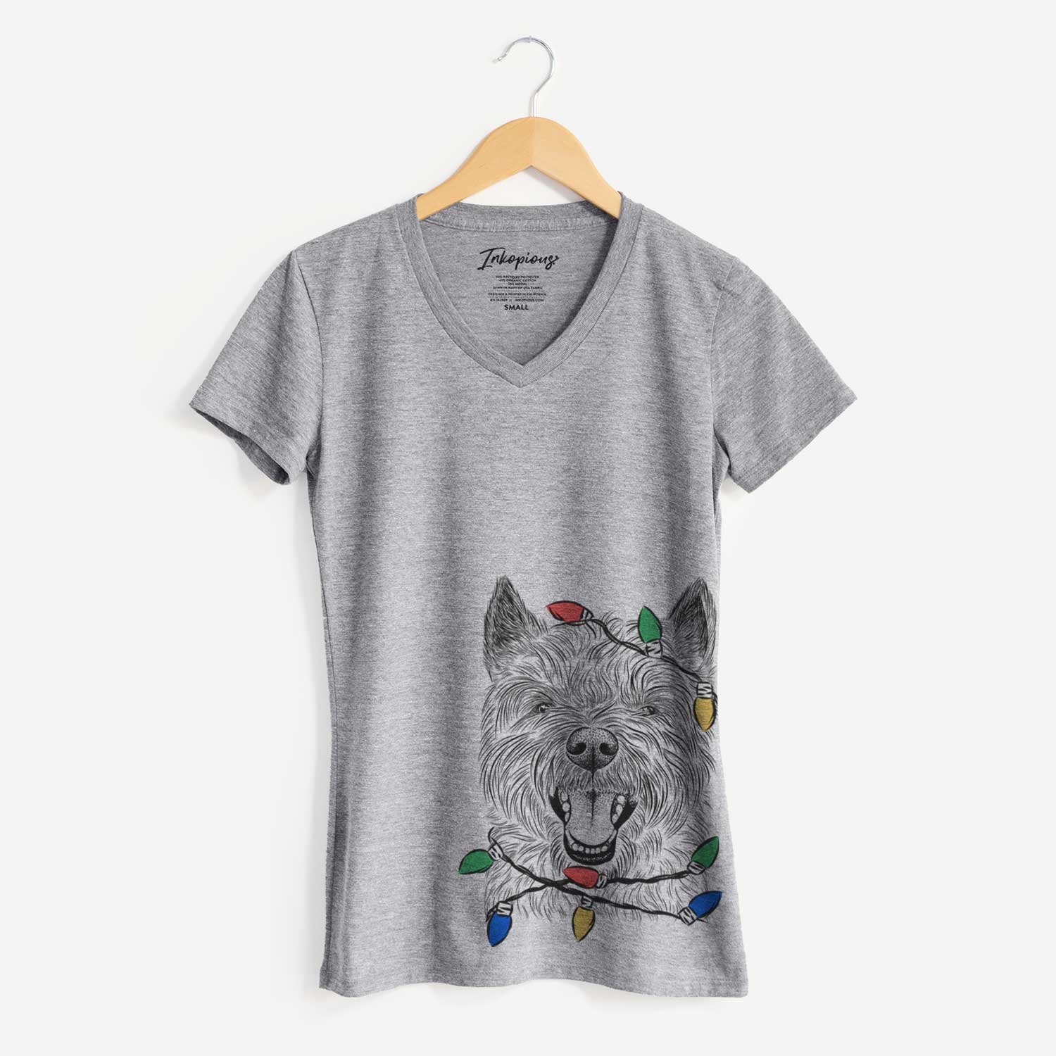 Christmas Lights Jeff the Cairn Terrier - Women's V-neck Shirt