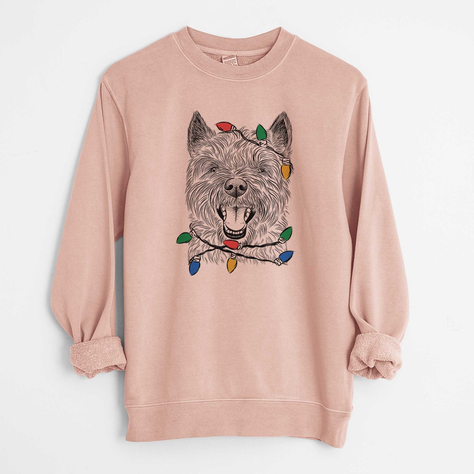 Christmas Lights Jeff the Cairn Terrier - Unisex Pigment Dyed Crew Sweatshirt