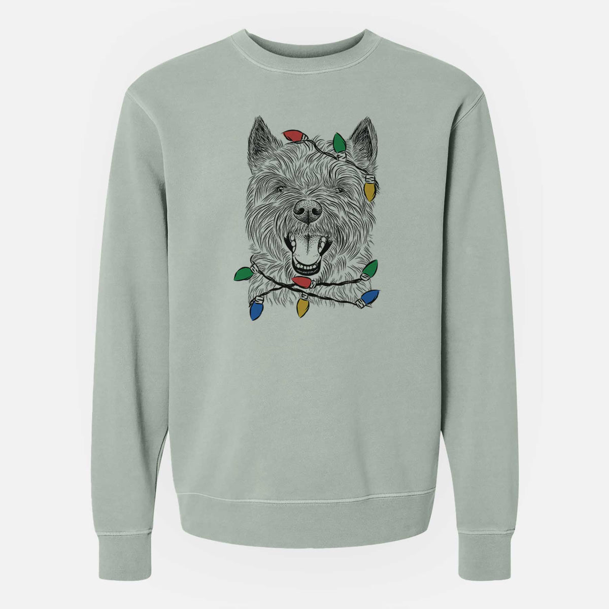 Christmas Lights Jeff the Cairn Terrier - Unisex Pigment Dyed Crew Sweatshirt