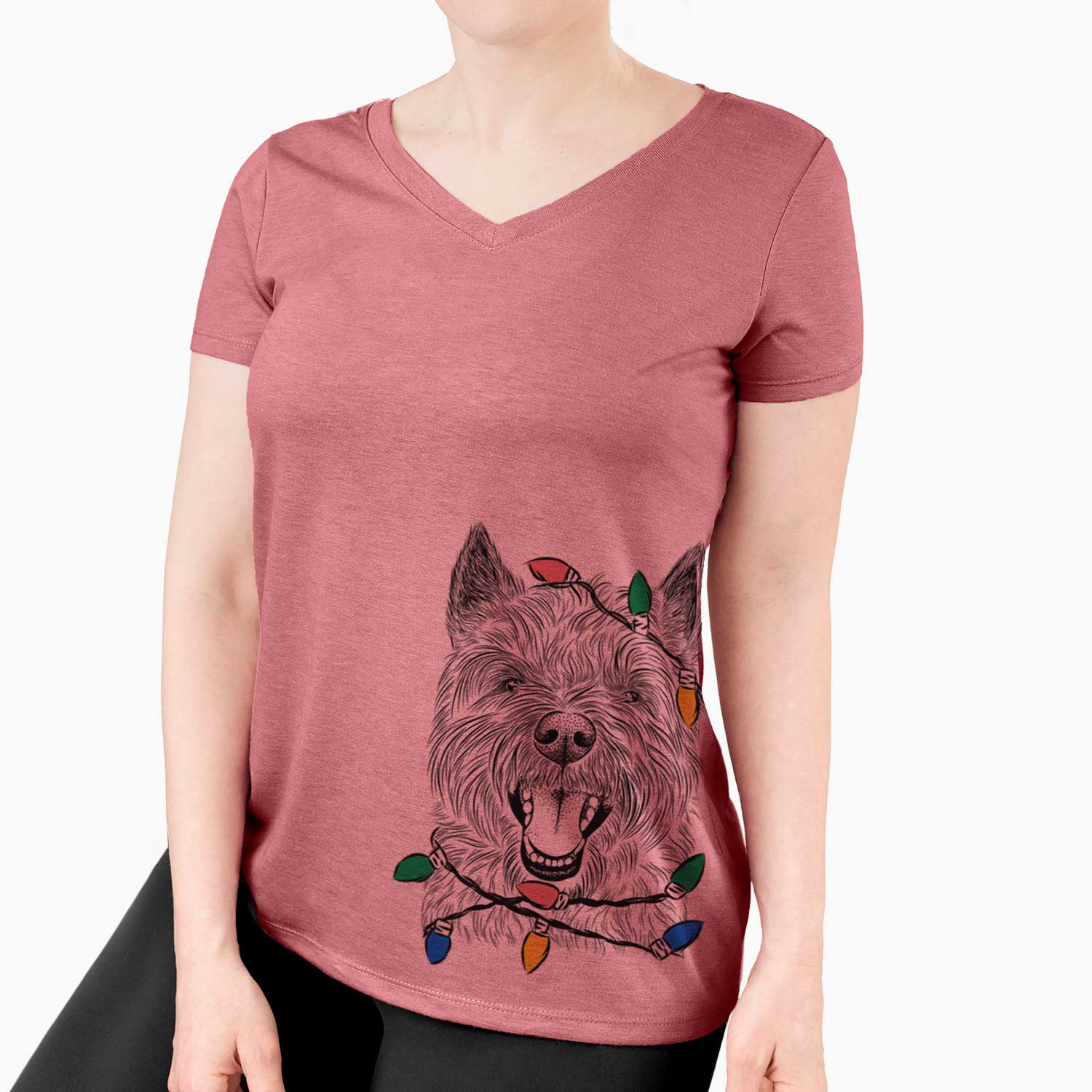 Christmas Lights Jeff the Cairn Terrier - Women's V-neck Shirt