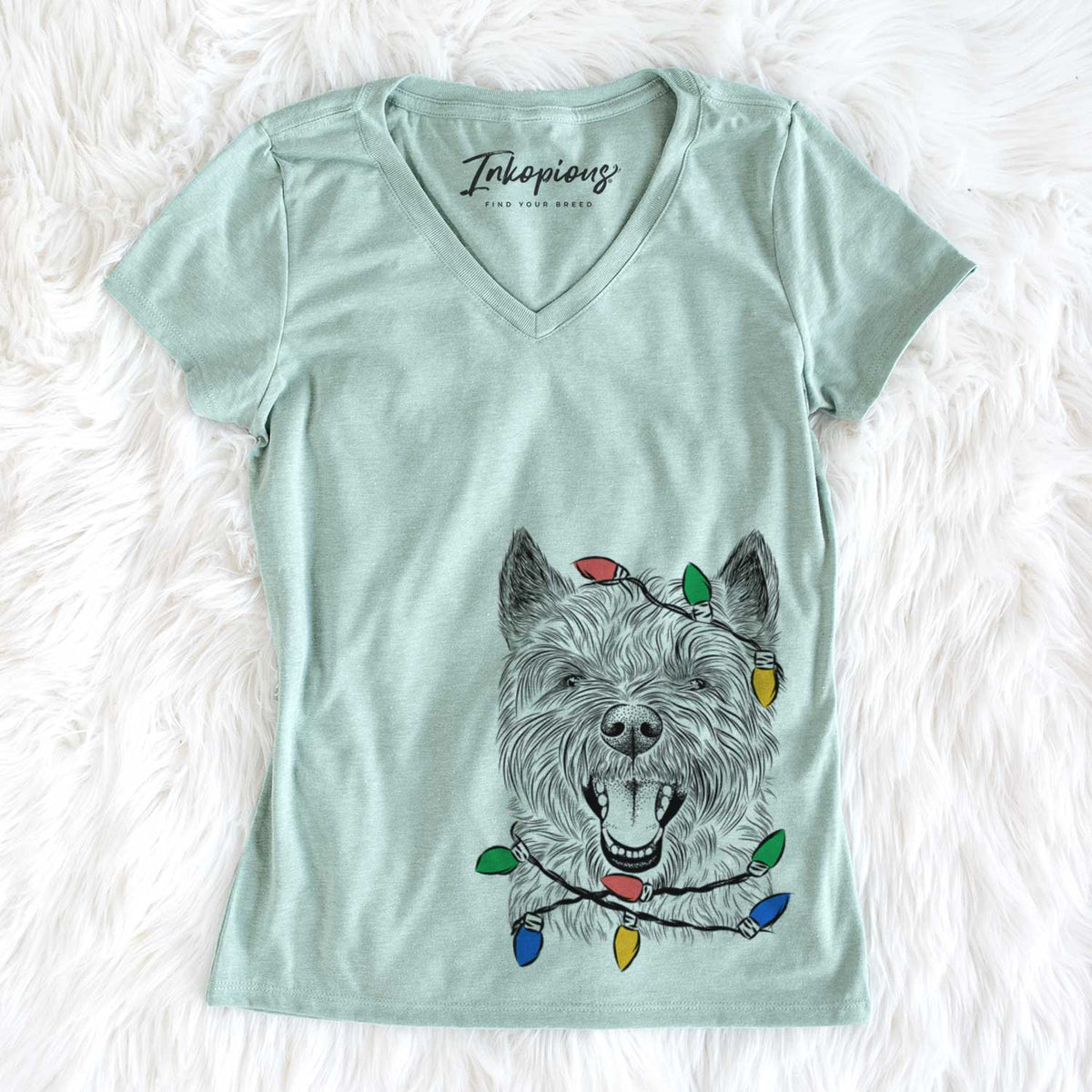 Christmas Lights Jeff the Cairn Terrier - Women&#39;s V-neck Shirt