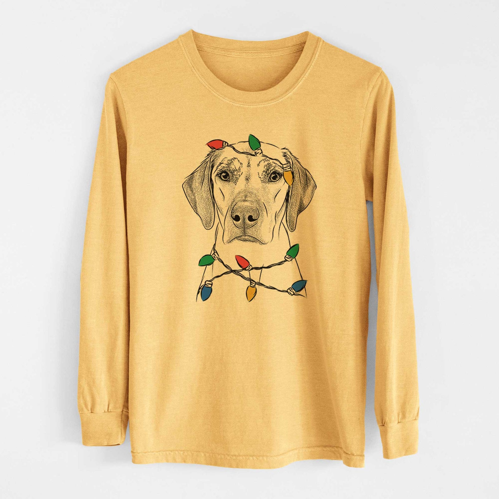 Christmas Lights Jenga the Rhodesian Ridgeback - Heavyweight 100% Cotton Long Sleeve