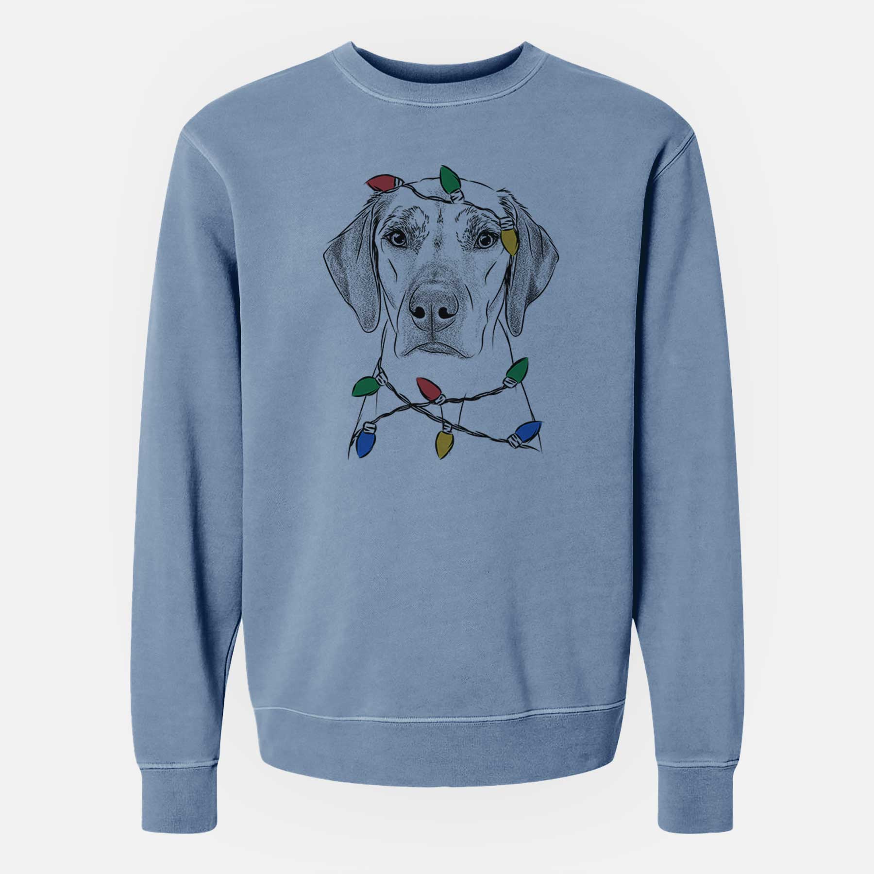 Christmas Lights Jenga the Rhodesian Ridgeback - Unisex Pigment Dyed Crew Sweatshirt