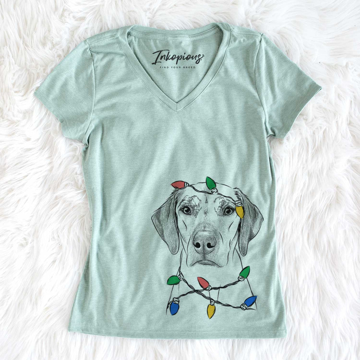 Christmas Lights Jenga the Rhodesian Ridgeback - Women&#39;s V-neck Shirt