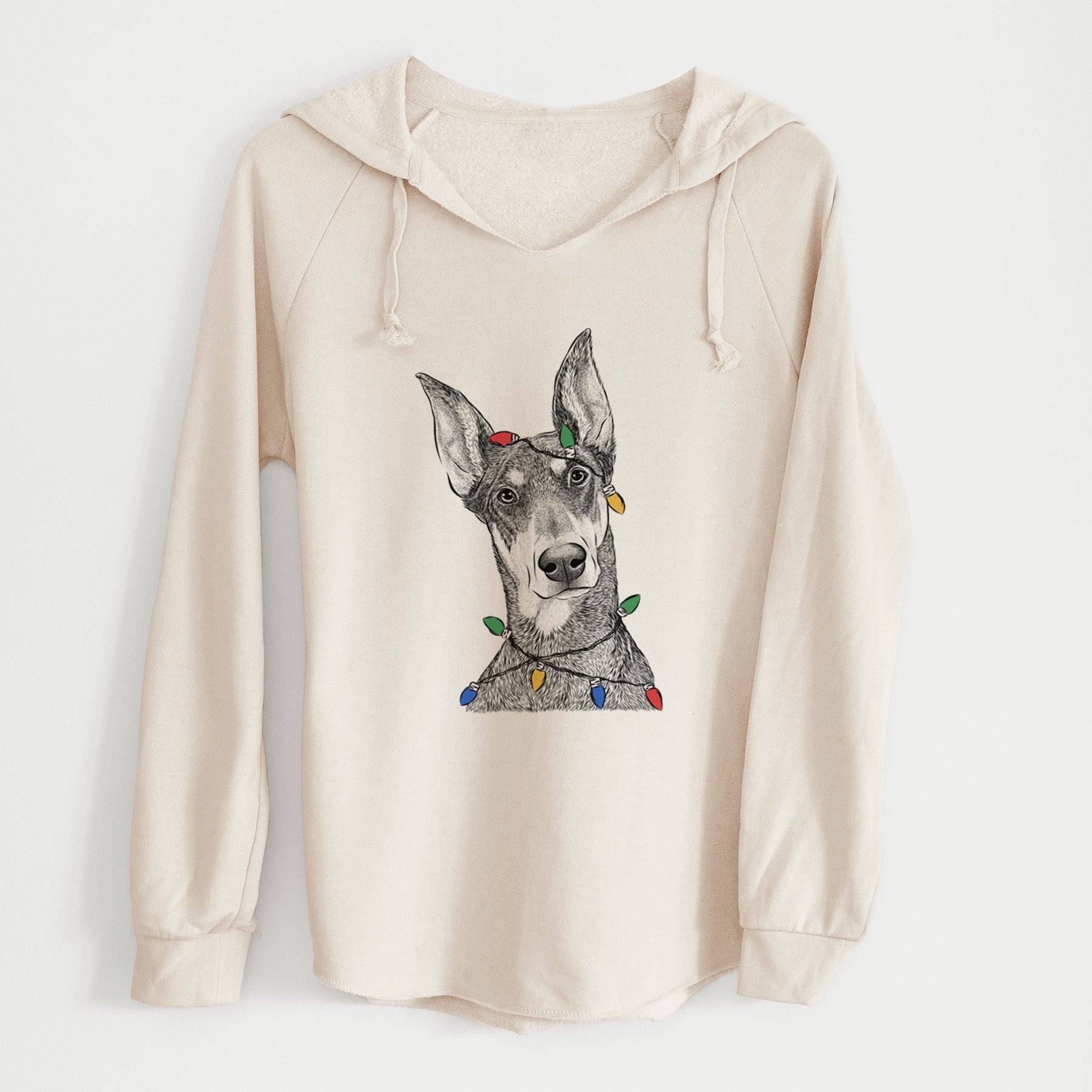 Christmas Lights Jenna the Doberman Pinscher - Cali Wave Hooded Sweatshirt