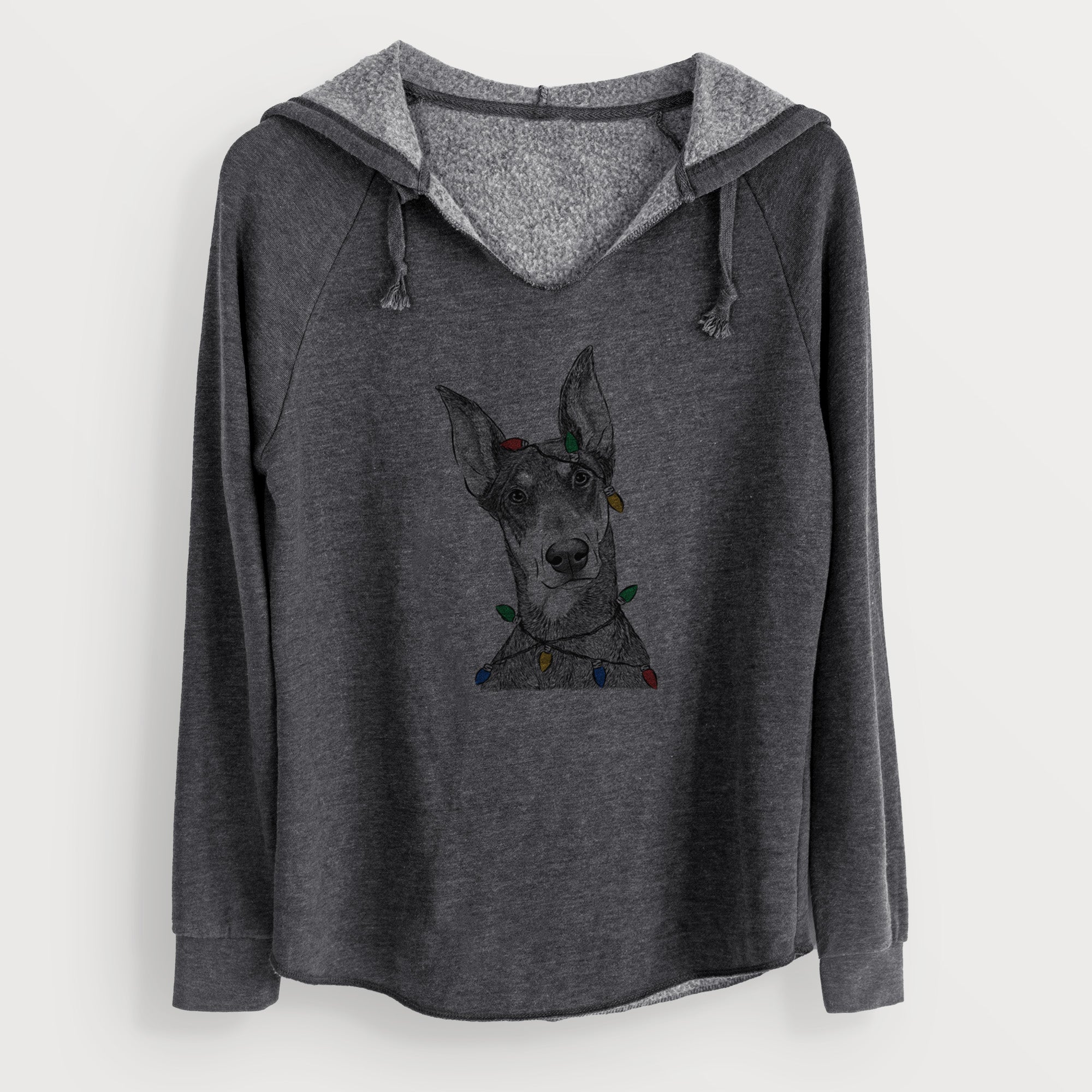 Christmas Lights Jenna the Doberman Pinscher - Cali Wave Hooded Sweatshirt