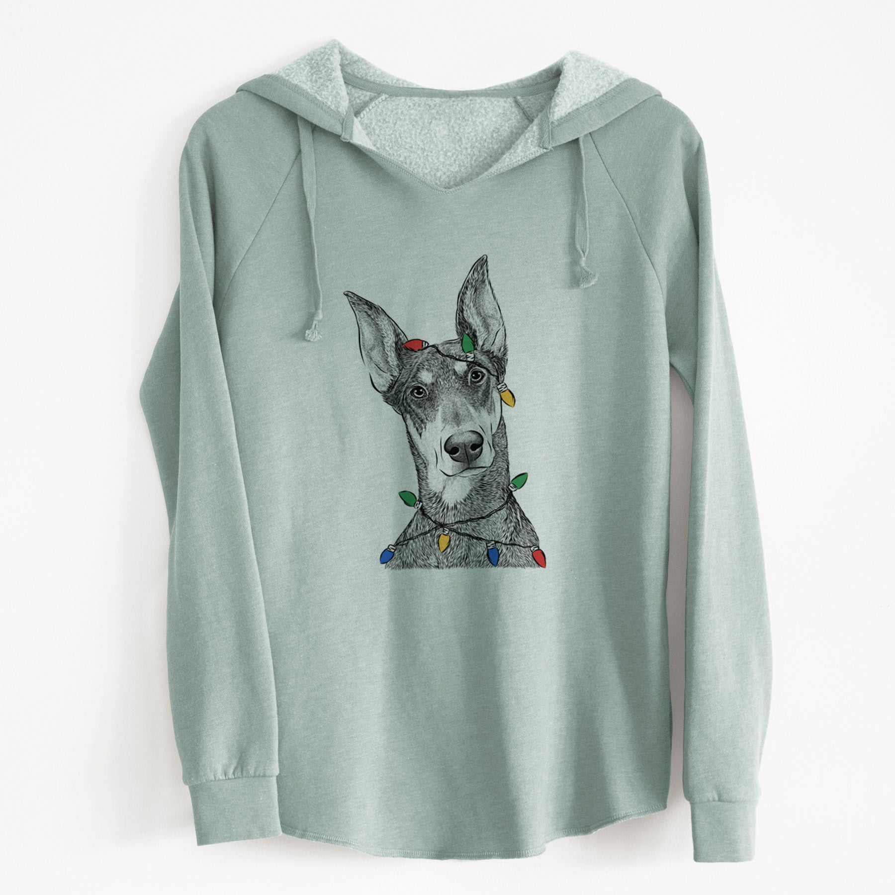 Christmas Lights Jenna the Doberman Pinscher - Cali Wave Hooded Sweatshirt