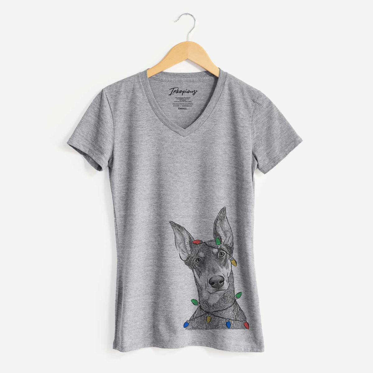 Christmas Lights Jenna the Doberman Pinscher - Women's V-neck Shirt
