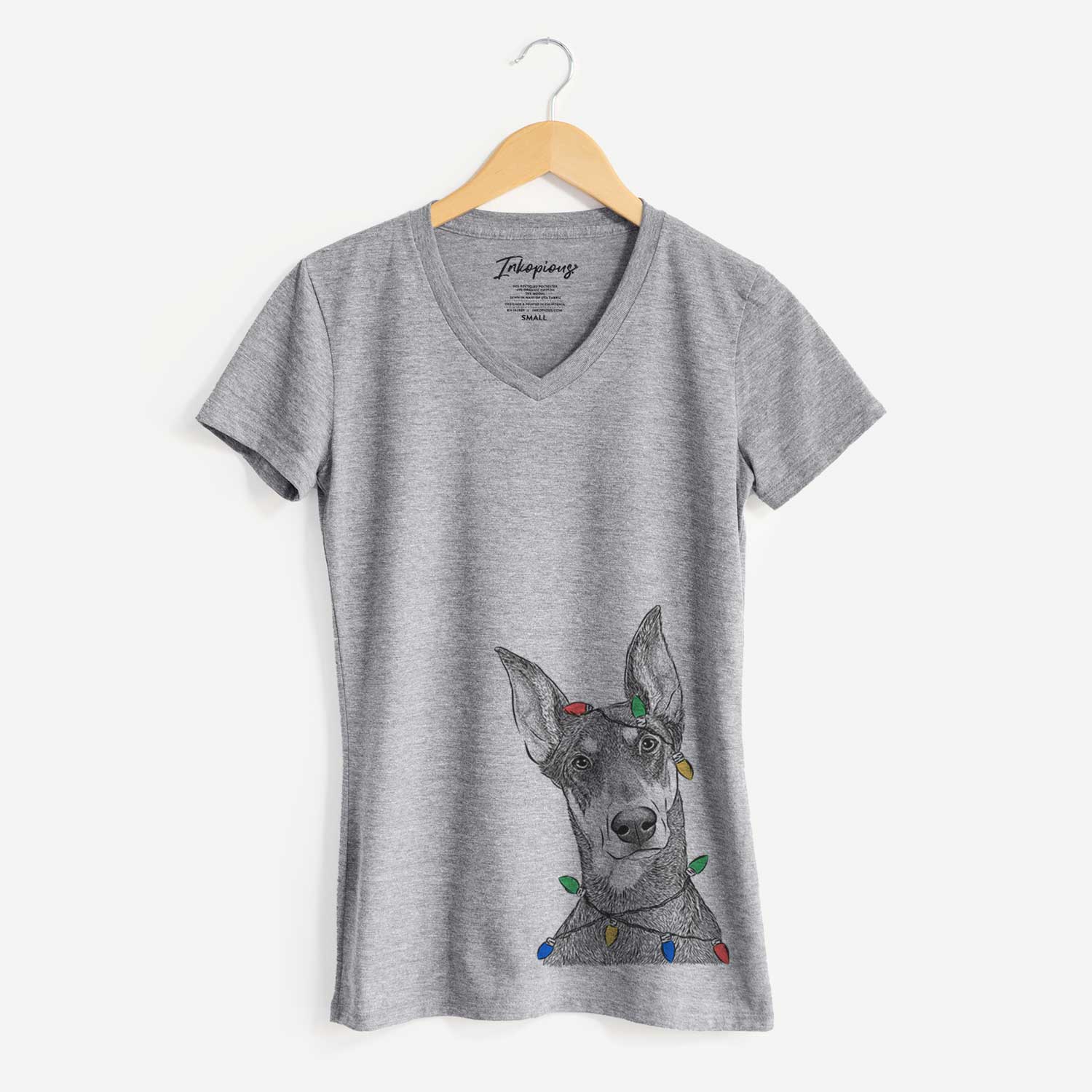 Christmas Lights Jenna the Doberman Pinscher - Women's V-neck Shirt