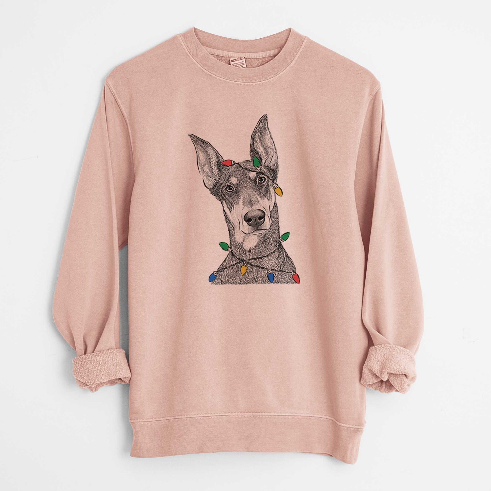 Christmas Lights Jenna the Doberman Pinscher - Unisex Pigment Dyed Crew Sweatshirt