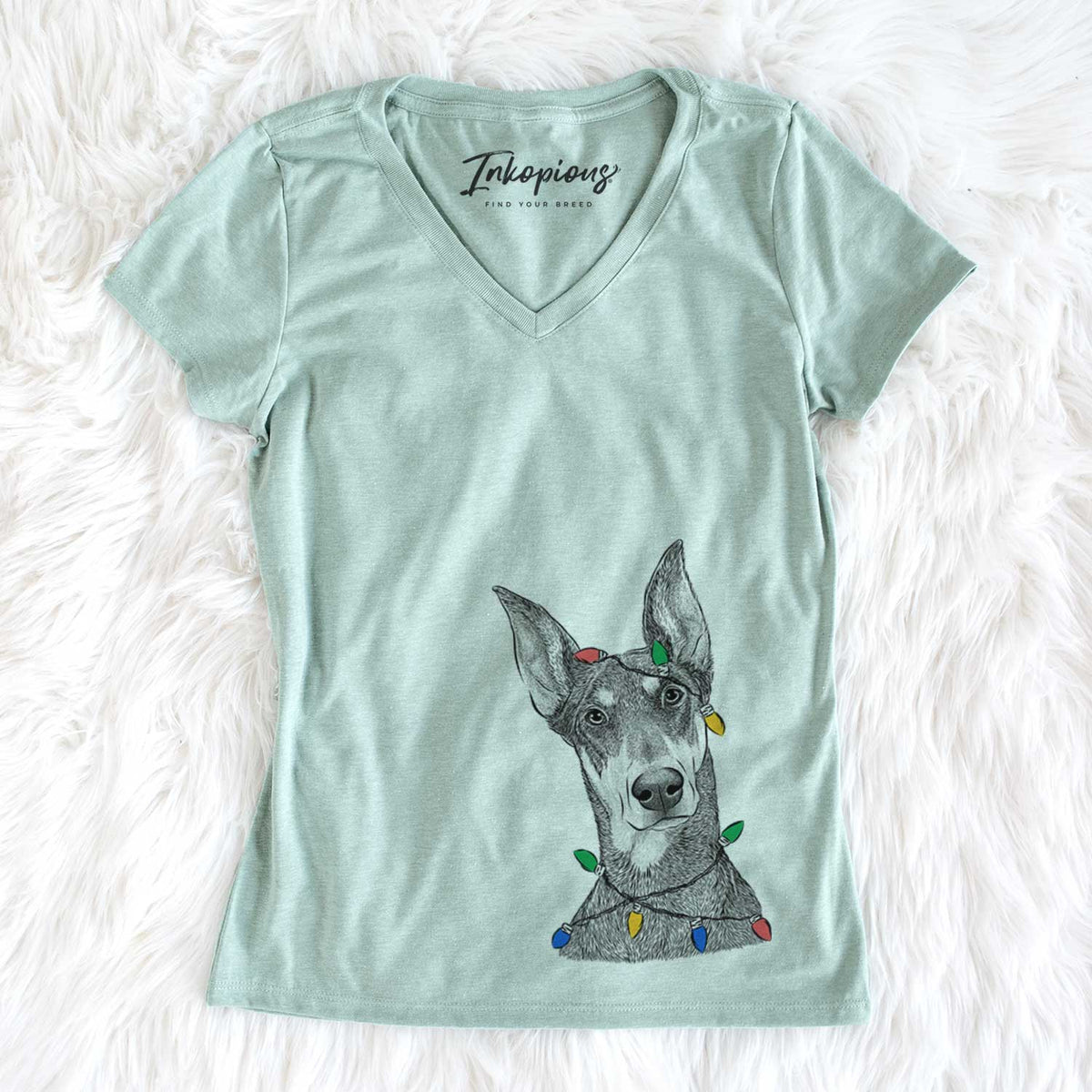 Christmas Lights Jenna the Doberman Pinscher - Women&#39;s V-neck Shirt