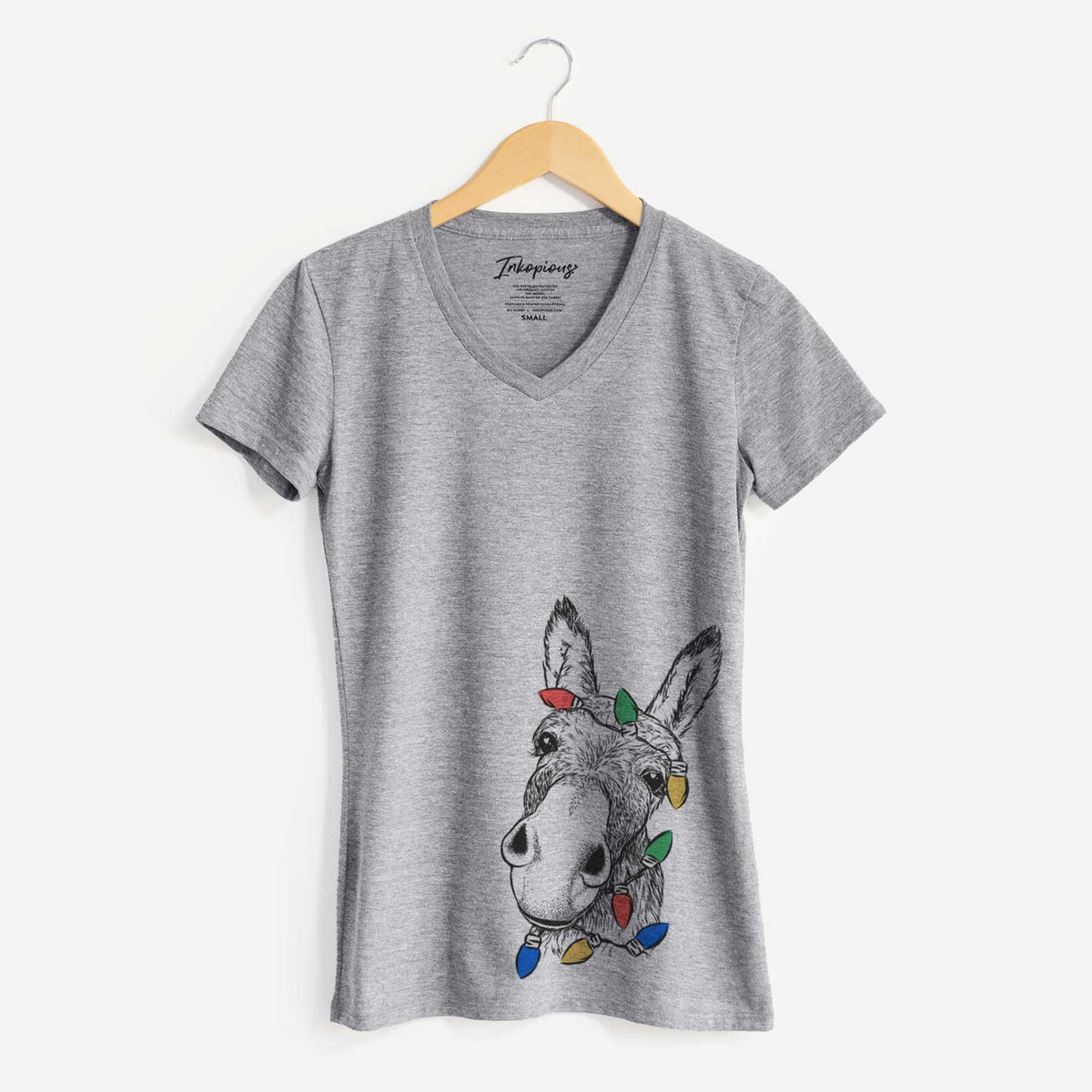 Christmas Lights Jenny the Donkey - Women's V-neck Shirt
