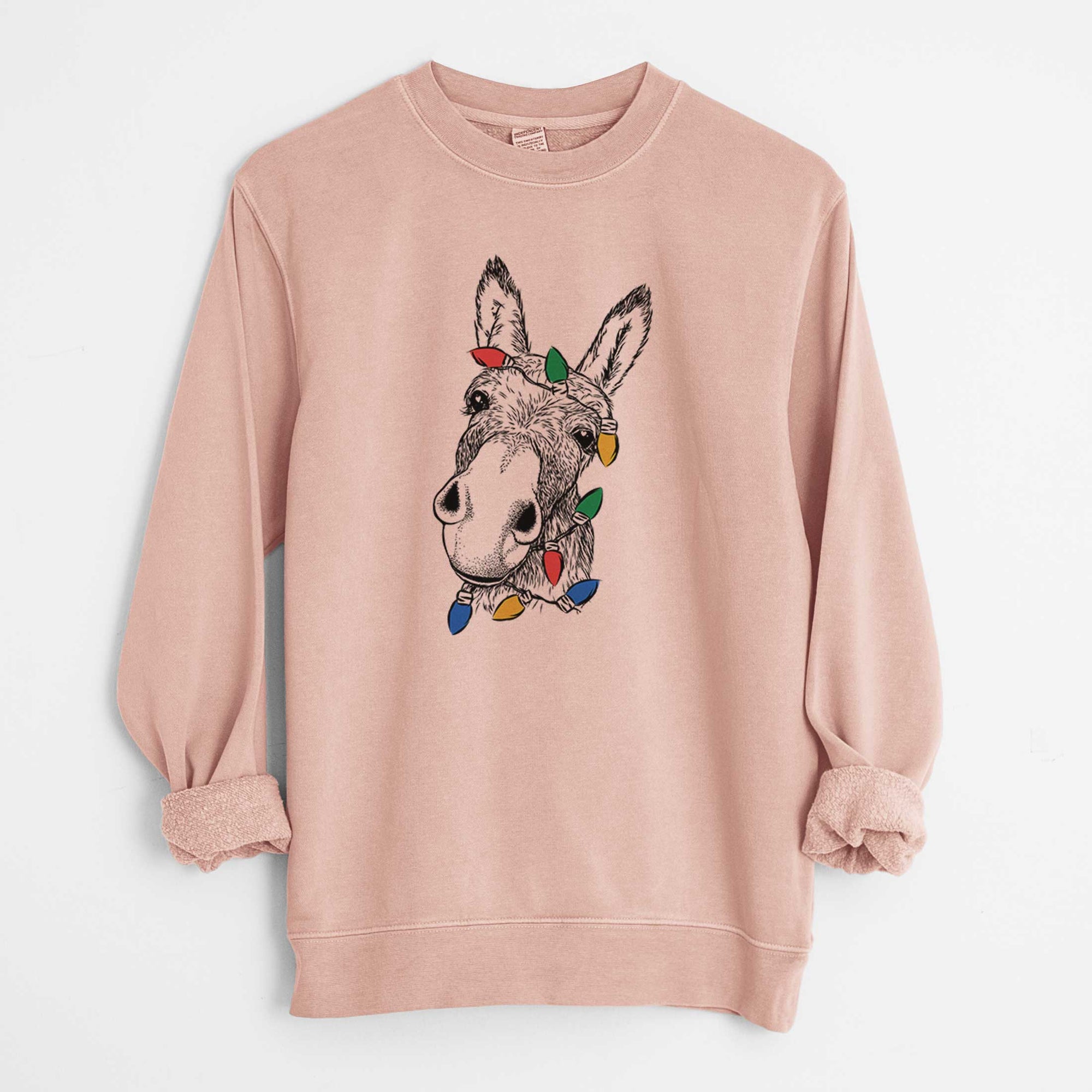 Christmas Lights Jenny the Donkey - Unisex Pigment Dyed Crew Sweatshirt