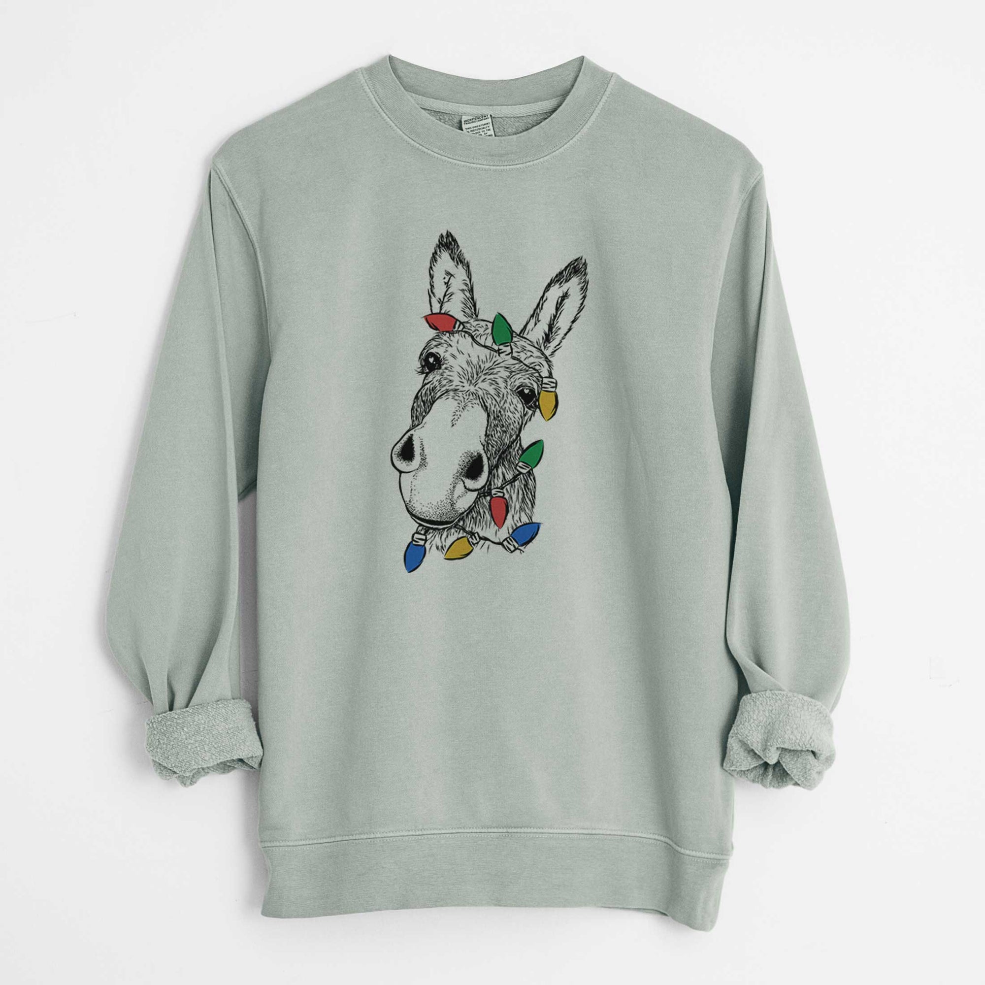 Christmas Lights Jenny the Donkey - Unisex Pigment Dyed Crew Sweatshirt