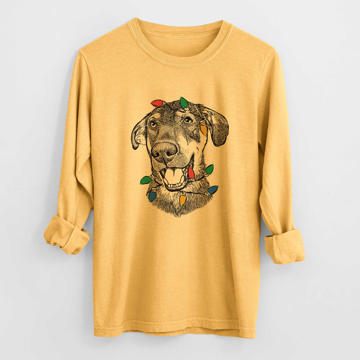 Christmas Lights Jet the Mixed Breed - Heavyweight 100% Cotton Long Sleeve
