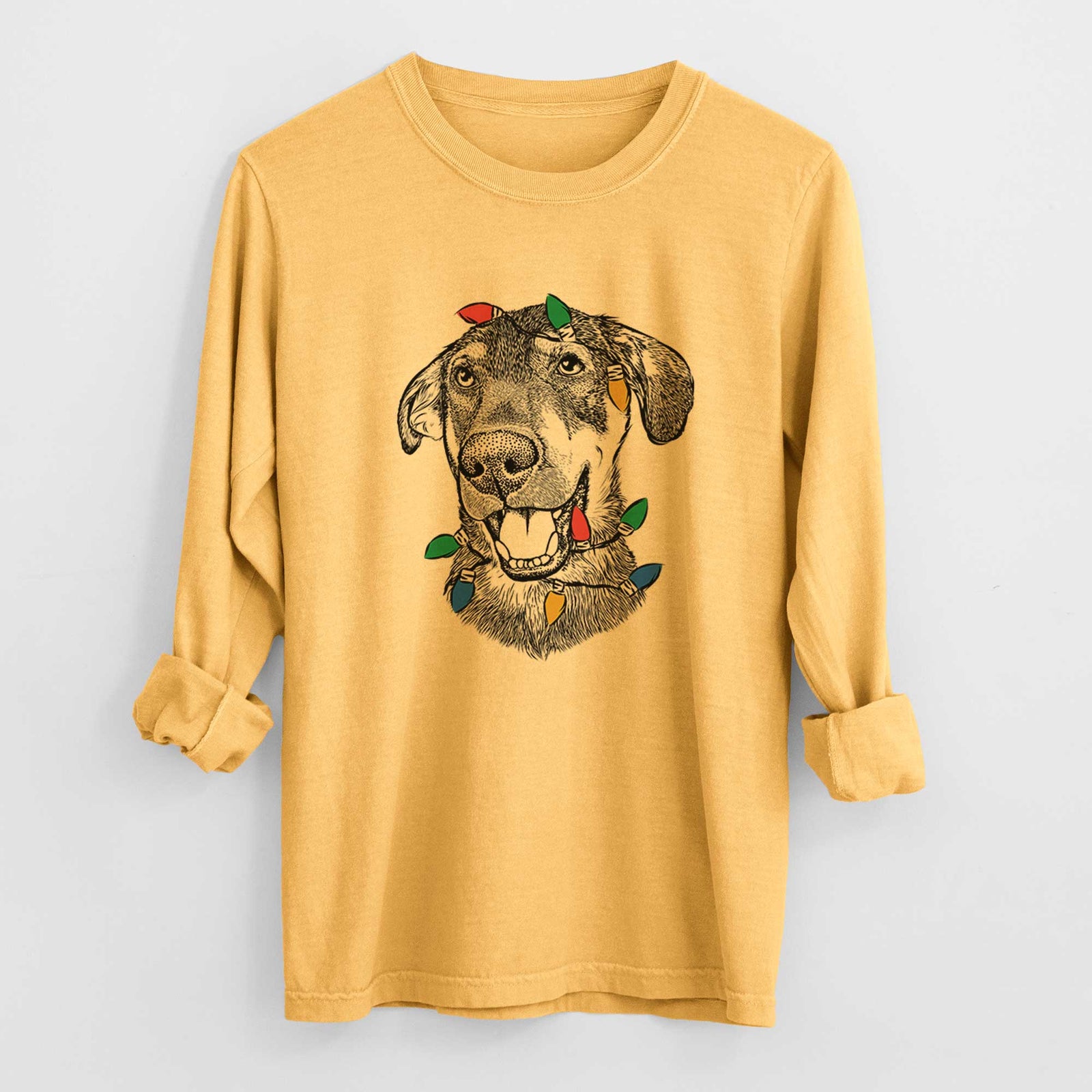 Christmas Lights Jet the Mixed Breed - Heavyweight 100% Cotton Long Sleeve