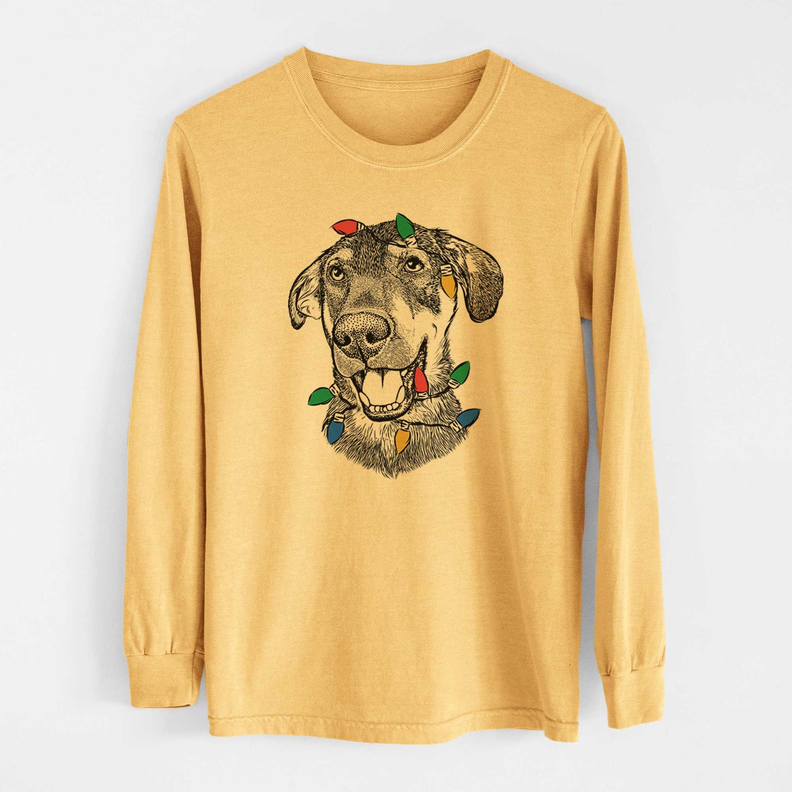 Christmas Lights Jet the Mixed Breed - Heavyweight 100% Cotton Long Sleeve