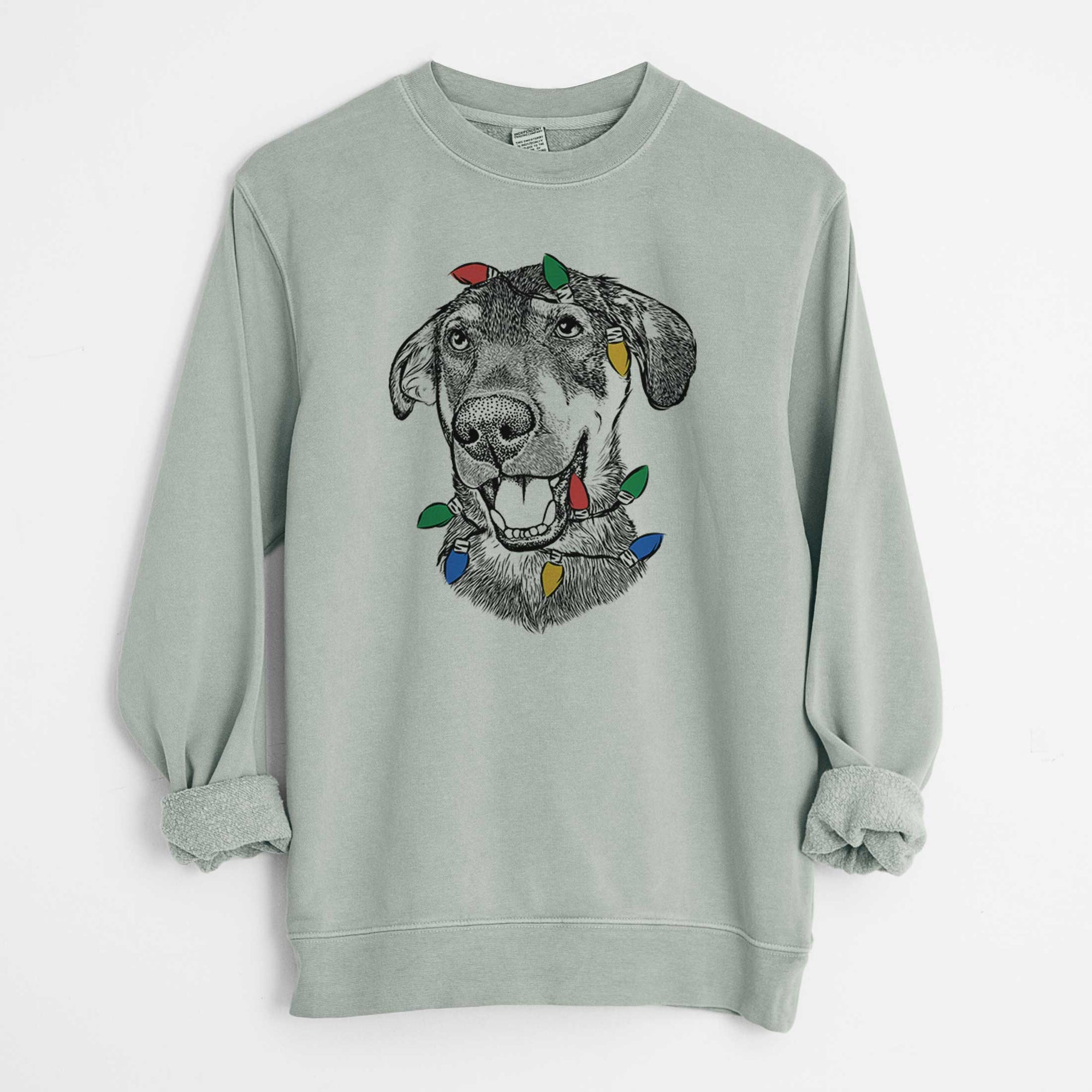 Christmas Lights Jet the Mixed Breed - Unisex Pigment Dyed Crew Sweatshirt