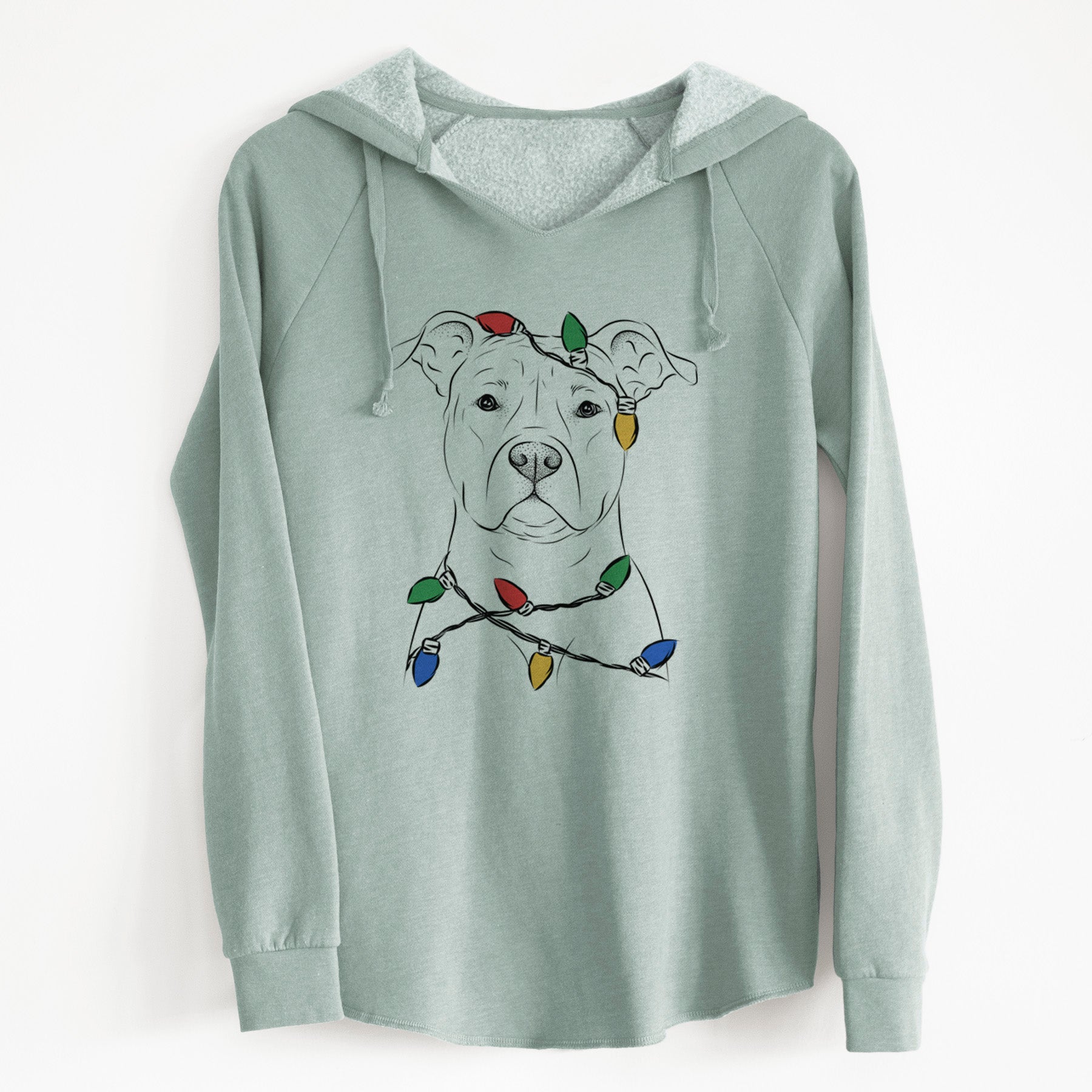 Christmas Lights Jethro the American Staffordshire Terrier - Cali Wave Hooded Sweatshirt